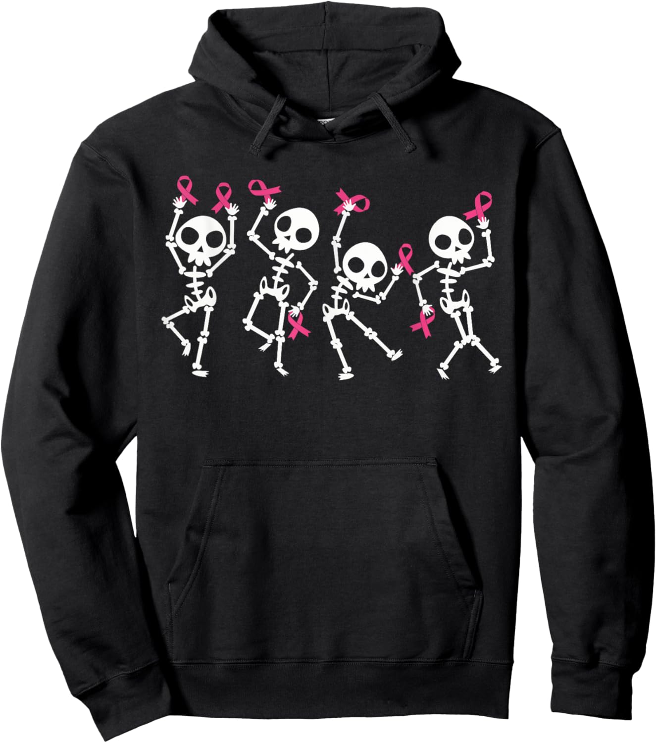 Pink Ribbon Breast Cancer Awareness Skeleton Women Men Kids Hoodie - Hoodie | Black