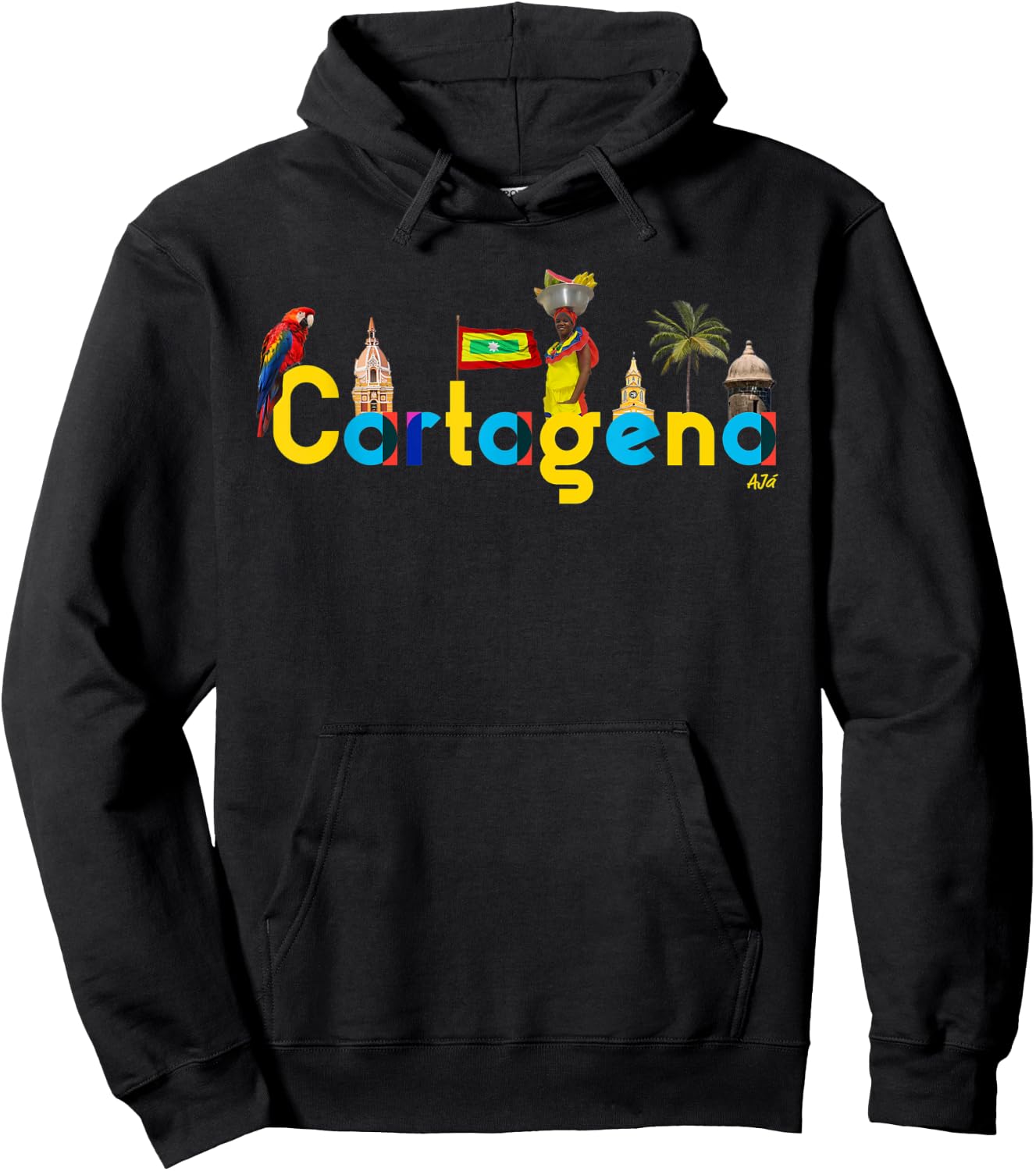 AJ.co Hecho en Cartagena Colombia - Men's -Adults Black Small Classic Fit Short Sleeve Hoodie - Hoodie | Black