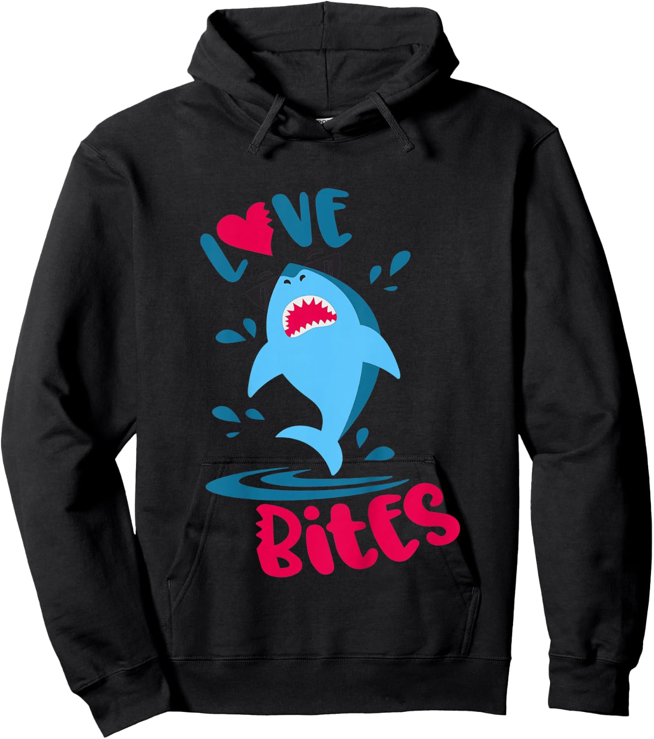 Kids Funny Shark Love Bites Boys Valentines Day Hoodie - Hoodie | Black