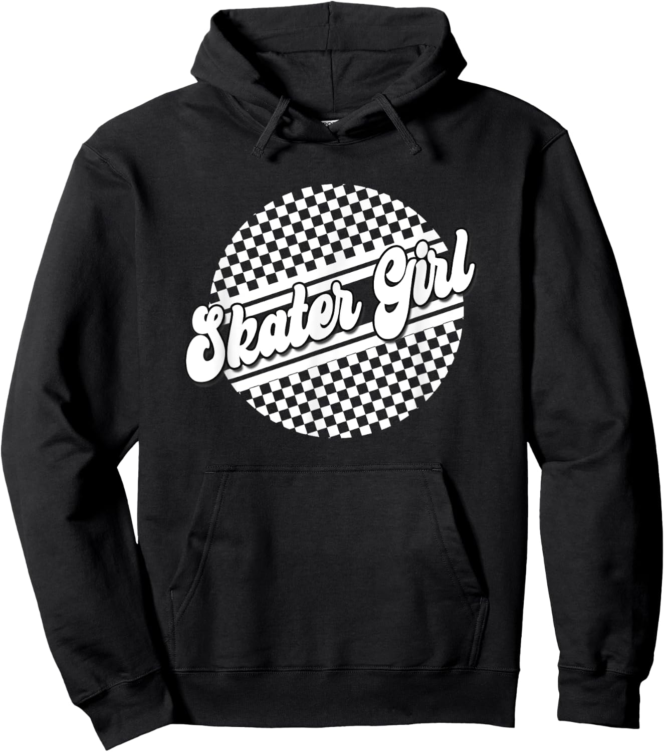 Skater Girl Checkered Skate Wear Black & White Hoodie - Hoodie | Black