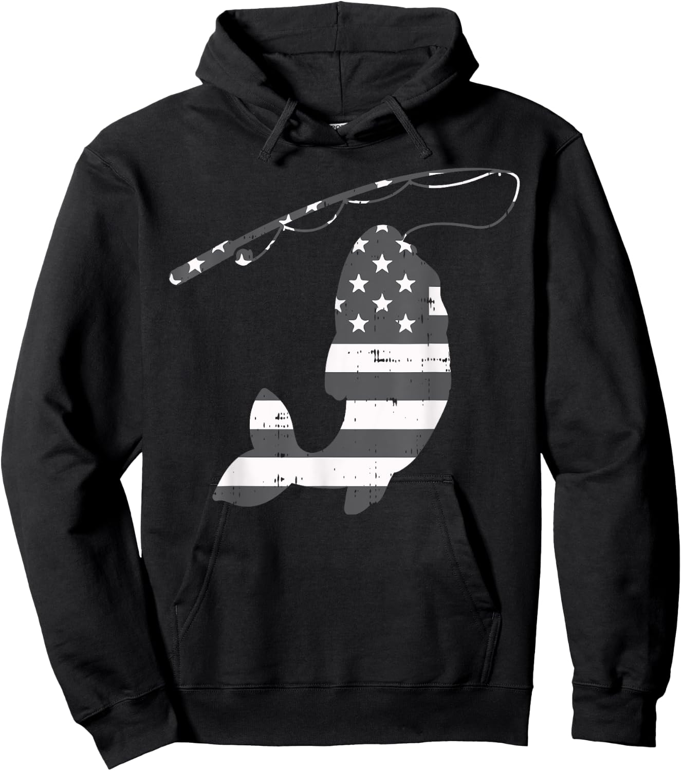 American Flag Fish Silhouette Vintage Fishing Patriotic Gift Women Kids Men Hoodie - Hoodie | Black