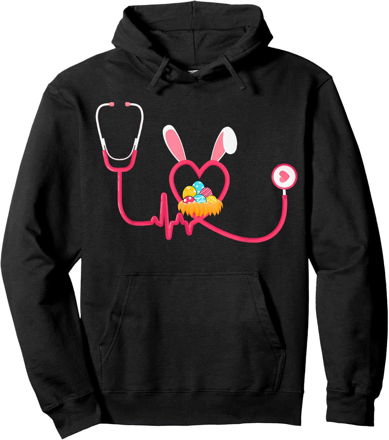 Nurse Stethoscope Easter Bunny Ears Easter Day Bunny Nursing Hoodie - Hoodie | Black
