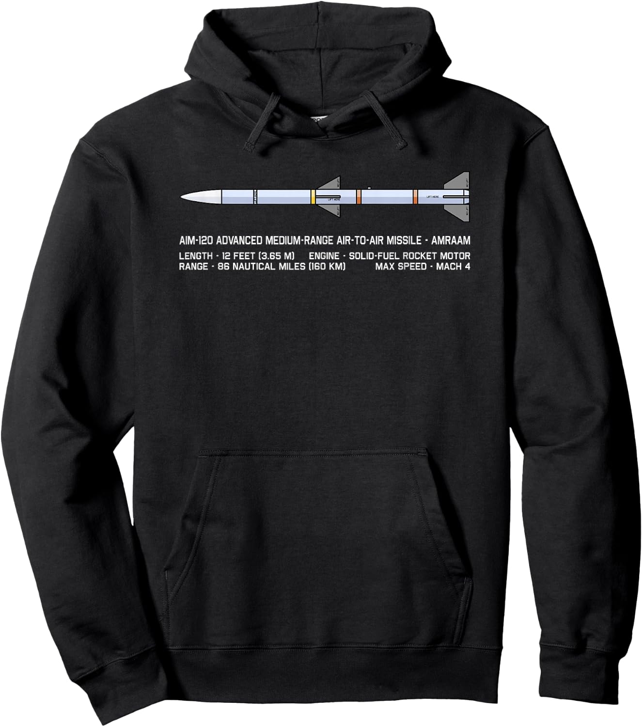 AIM-120 AMRAAM Air to Air Missile Infographic Diagram Hoodie - Hoodie | Black