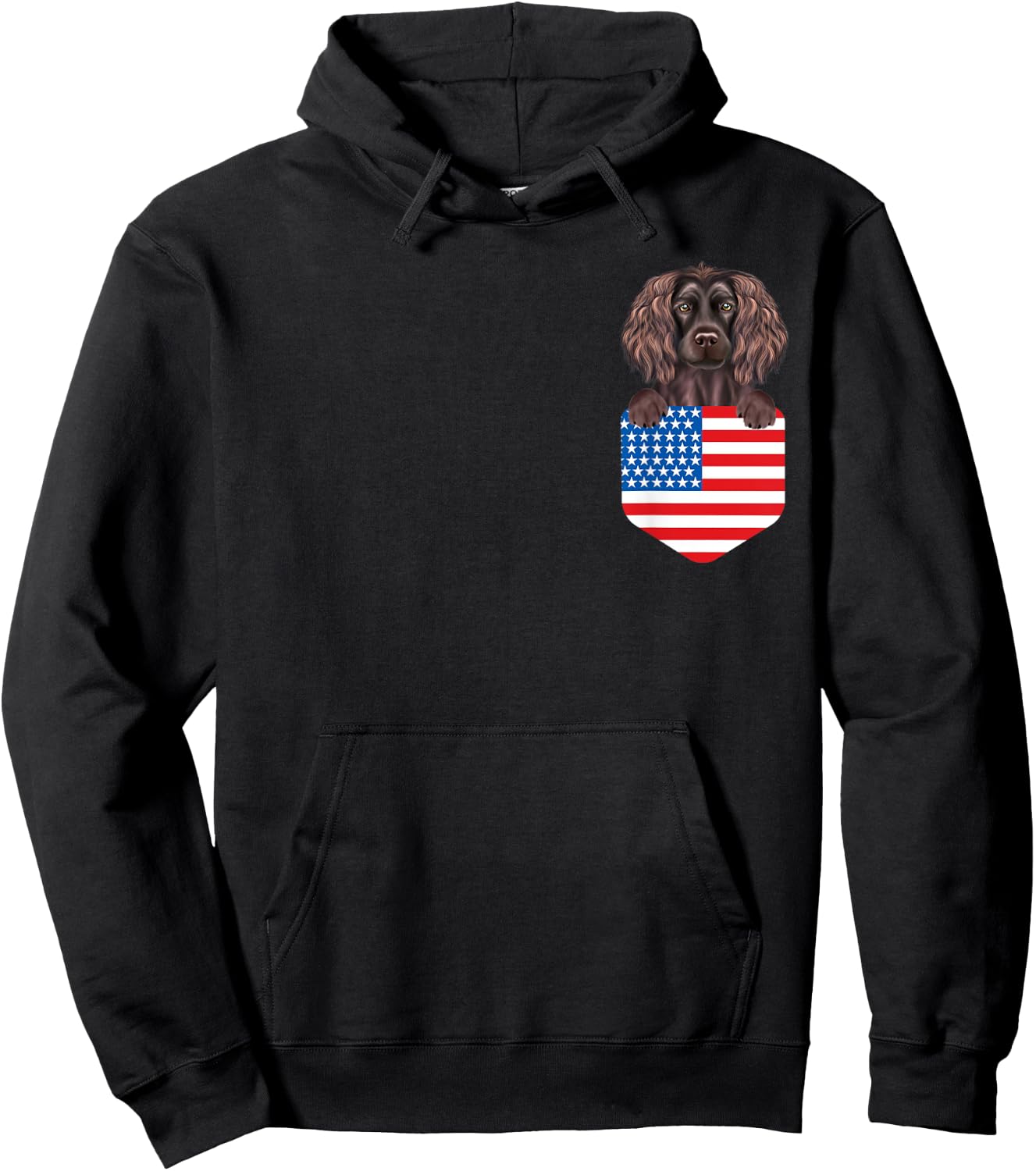 America Flag Boykin Spaniel Dog In Pocket Hoodie - Hoodie | Black