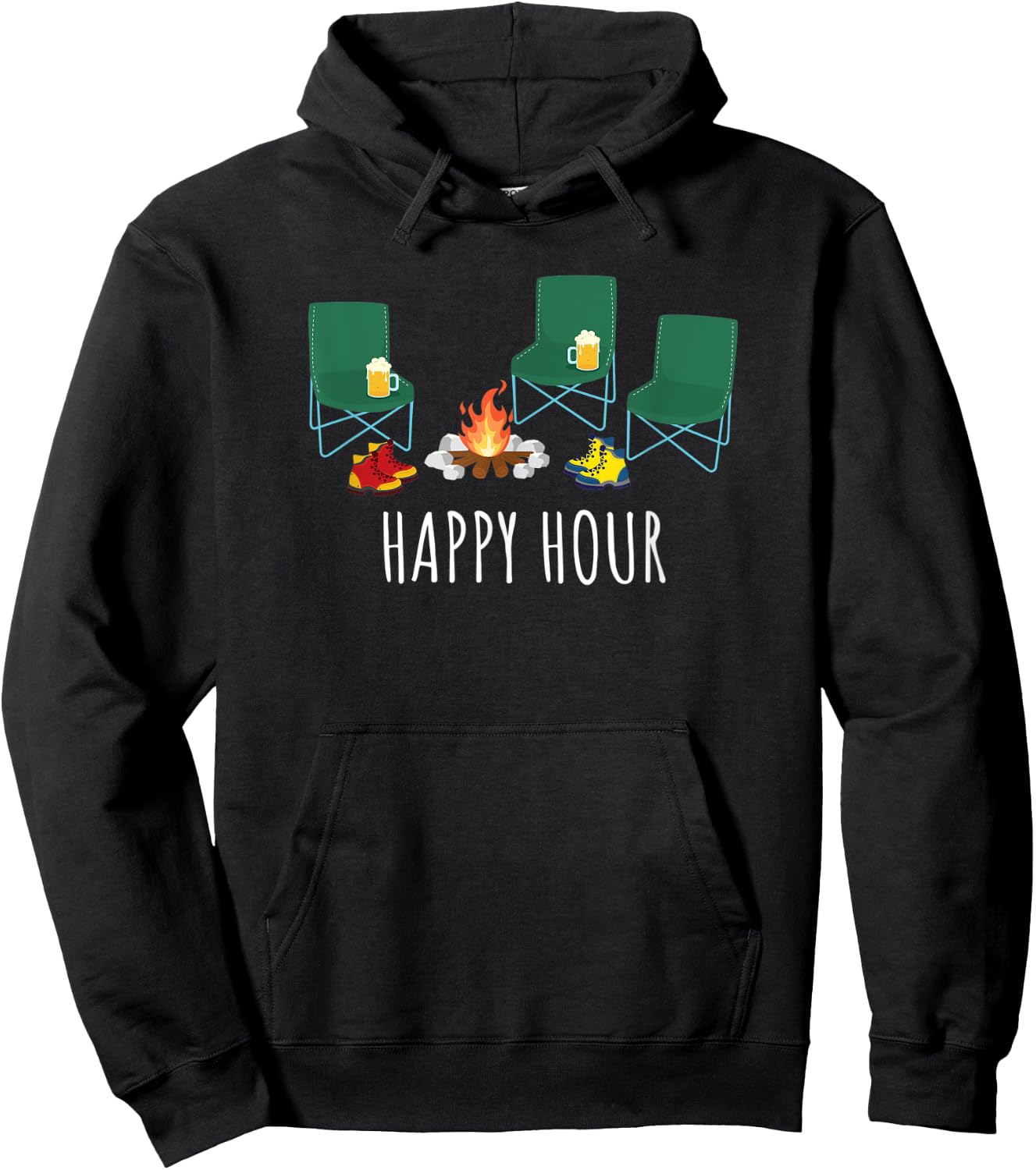 Camping Happy Hour Campfire Beer Drinking Camp Chairs Hoodie - Hoodie | Black