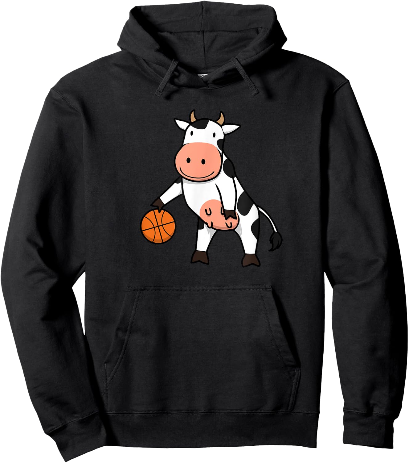 Cow Playing Basketball Ironic Ball Sports Hobby Hoodie - Hoodie | Black