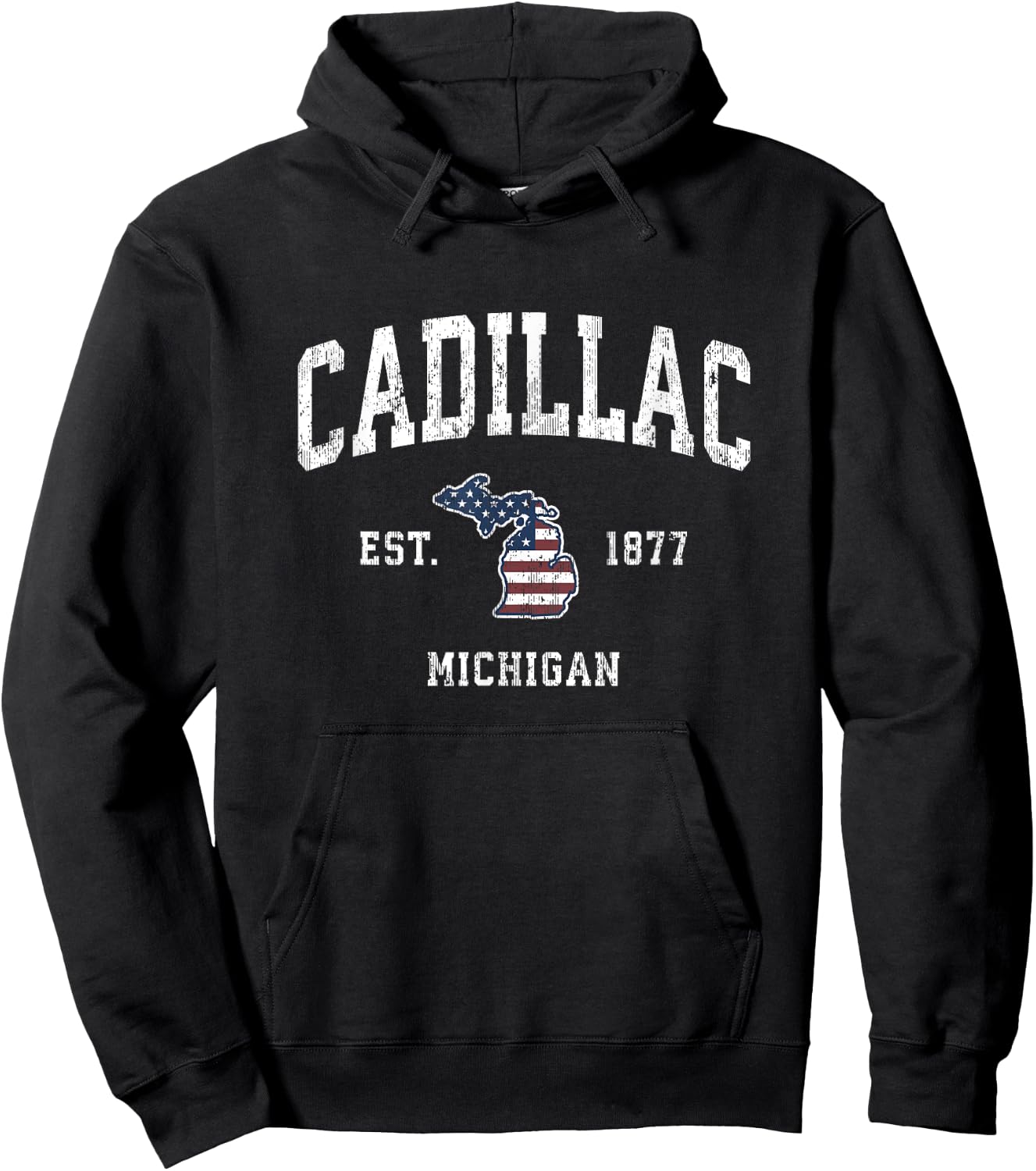 Cadillac Michigan MI Vintage American Flag Sports Design Hoodie - Hoodie | Black