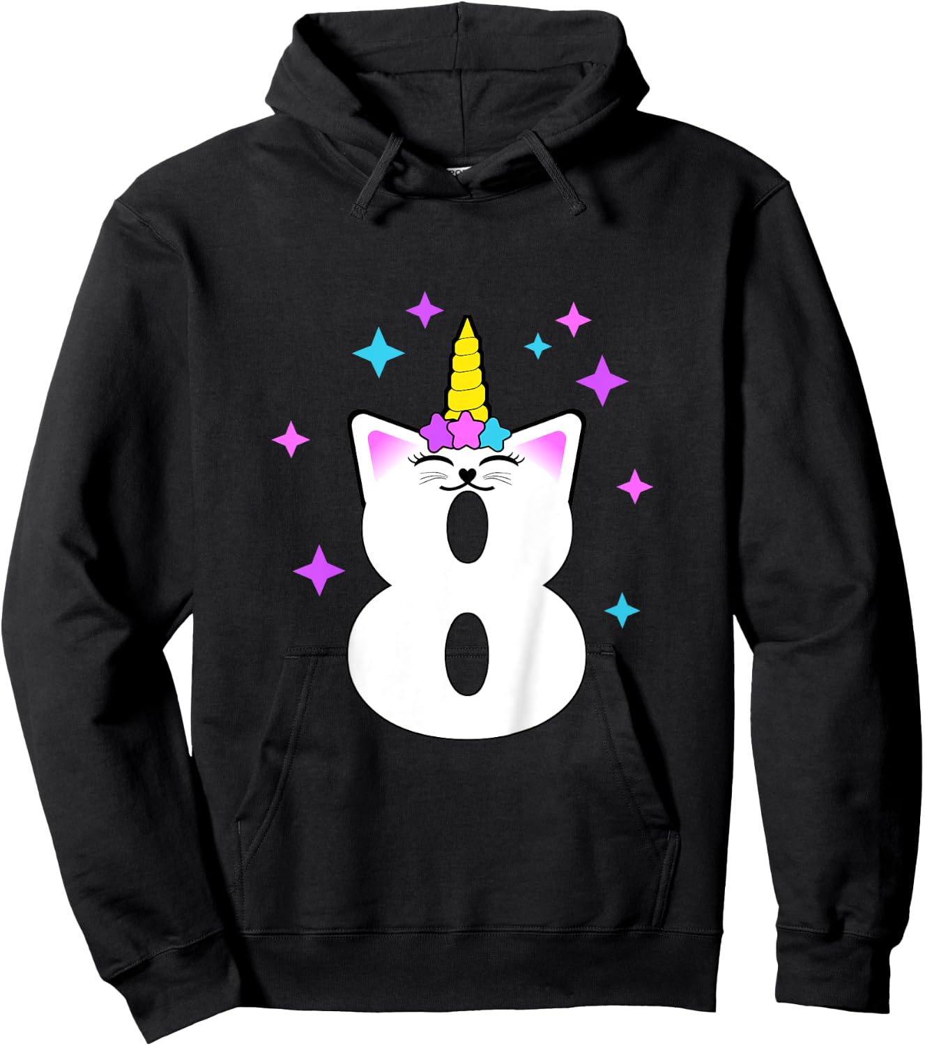 8 Year Old Cat Unicorn Caticorn 8th Birthday Party Girls Hoodie - Hoodie | Black