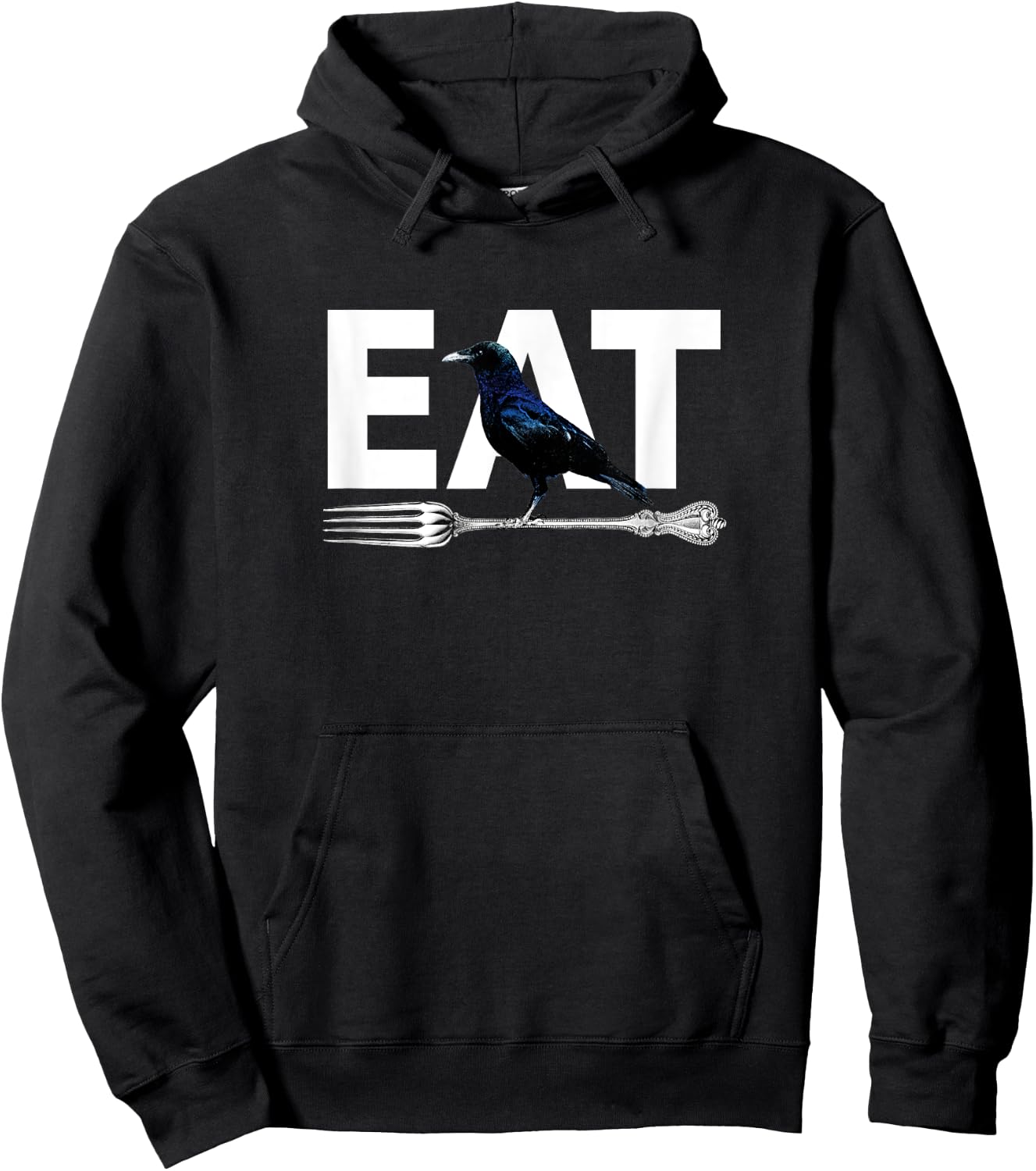 Eat Crow Humor | Black & Blue Crow & Silver Fork Funny Sorry Hoodie - Hoodie | Black