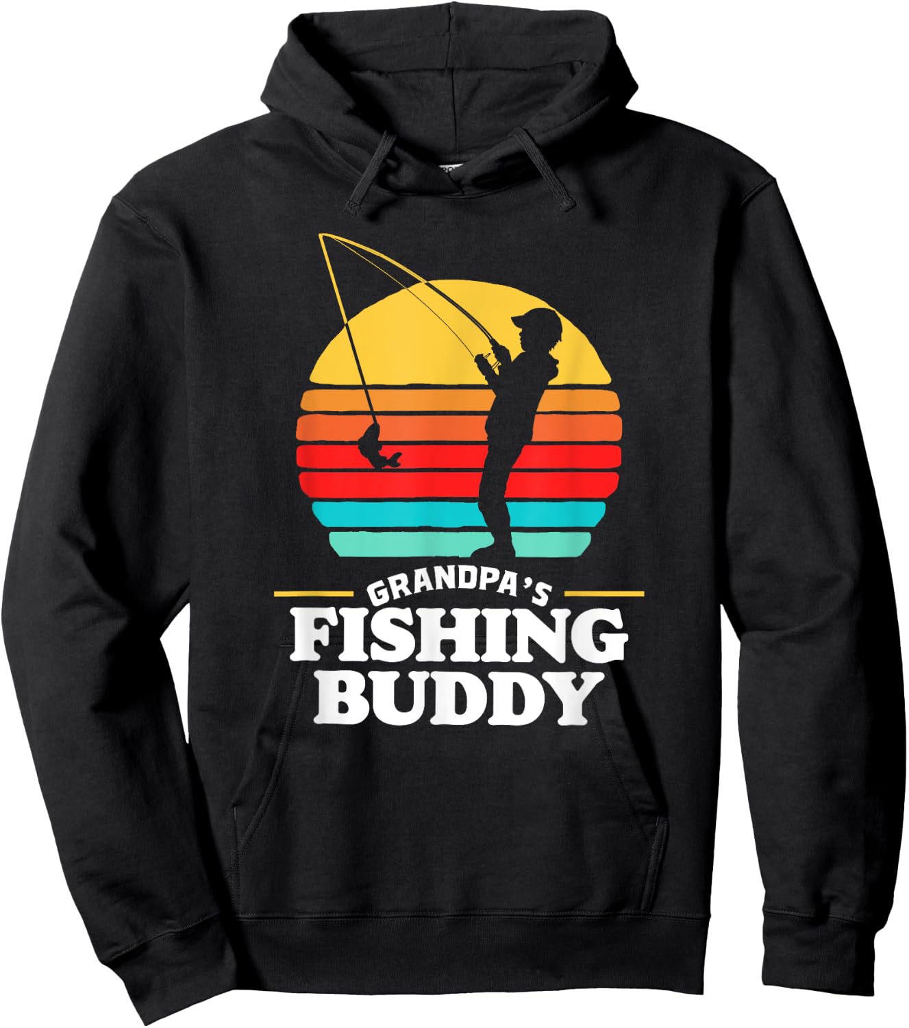 Grandpa's Fishing Buddy Cute Retro Kid 80s Sunset Hoodie - Hoodie | Black