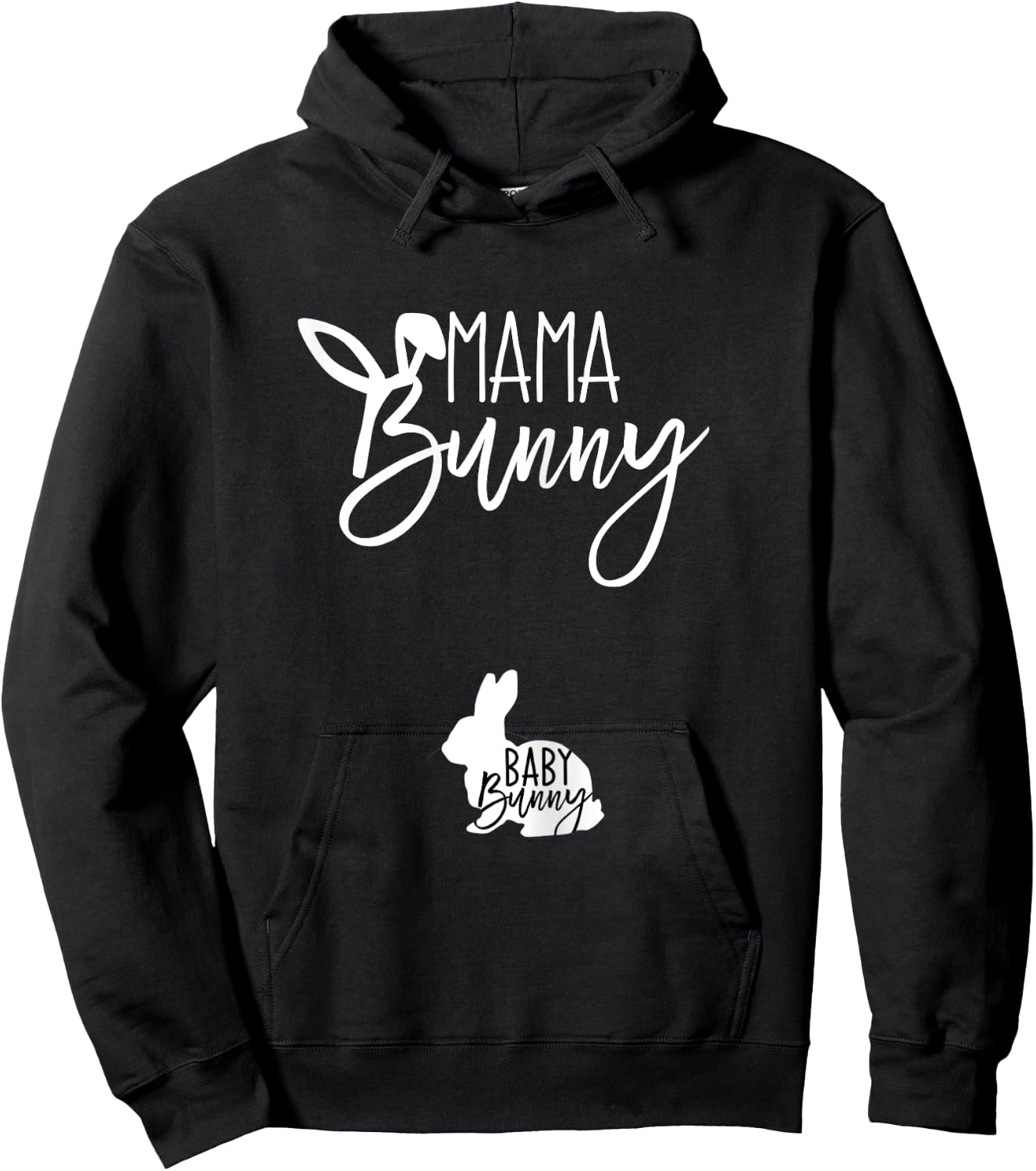 TeylieDesign Women's Pregnant Easter Pregnancy Announcement Mama Bunny Baby Bunny Hoodie - Hoodie | Black