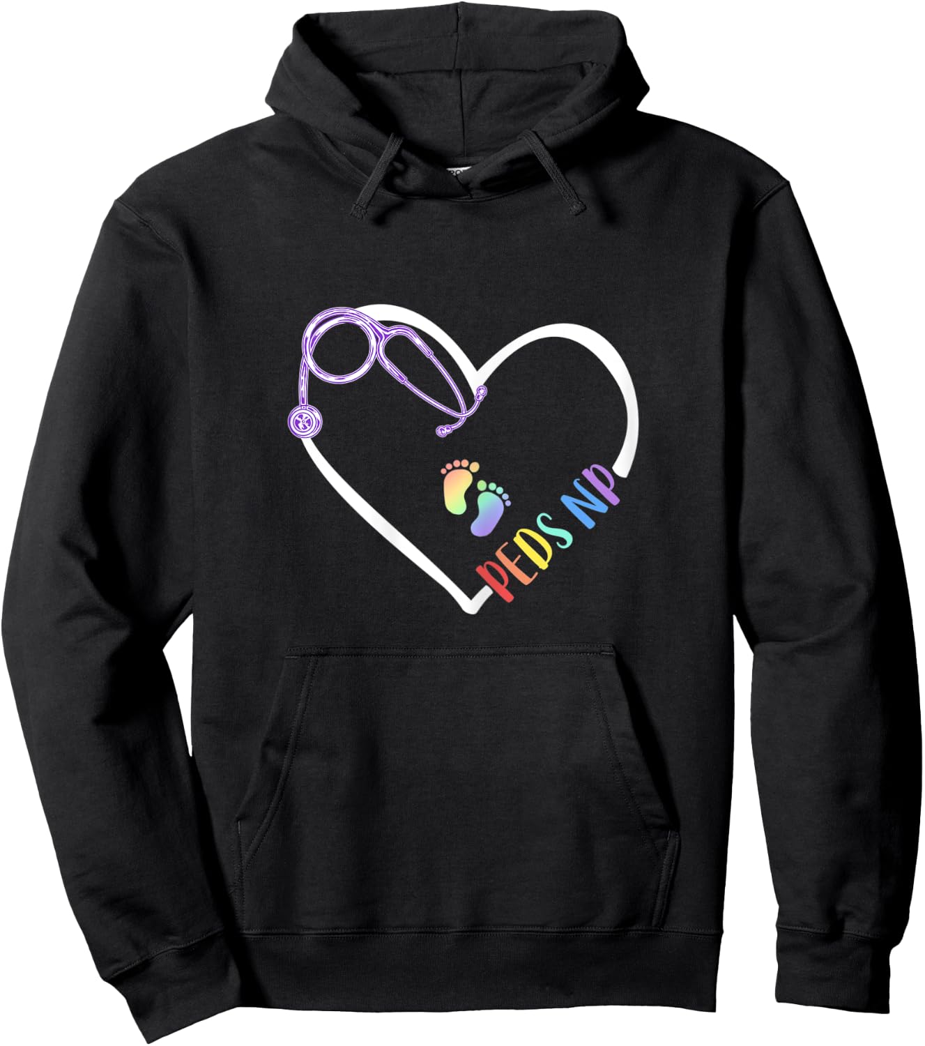 Peds NP Pediatric Nurse Practitioner- Footprints in Heart Hoodie - Hoodie | Black