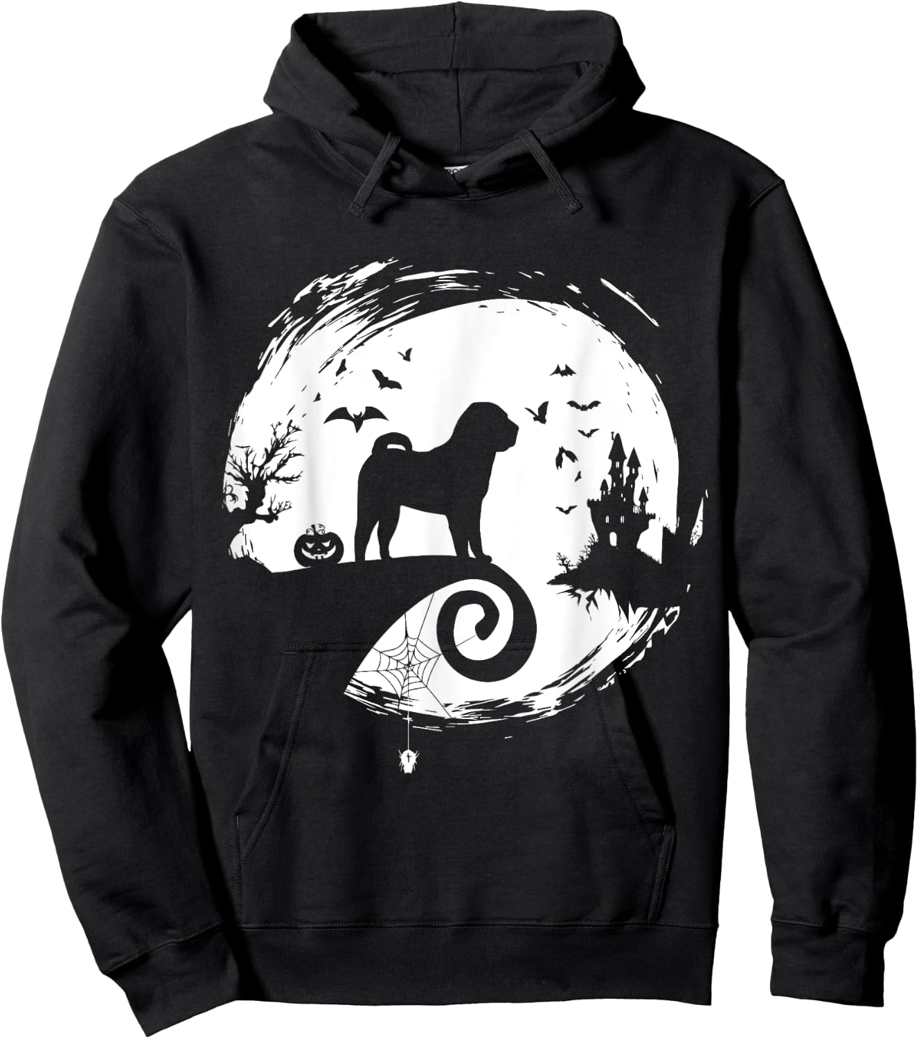 CHINESE SHAR-PEI Halloween Costume Moon Silhouette Horror Hoodie - Hoodie | Black