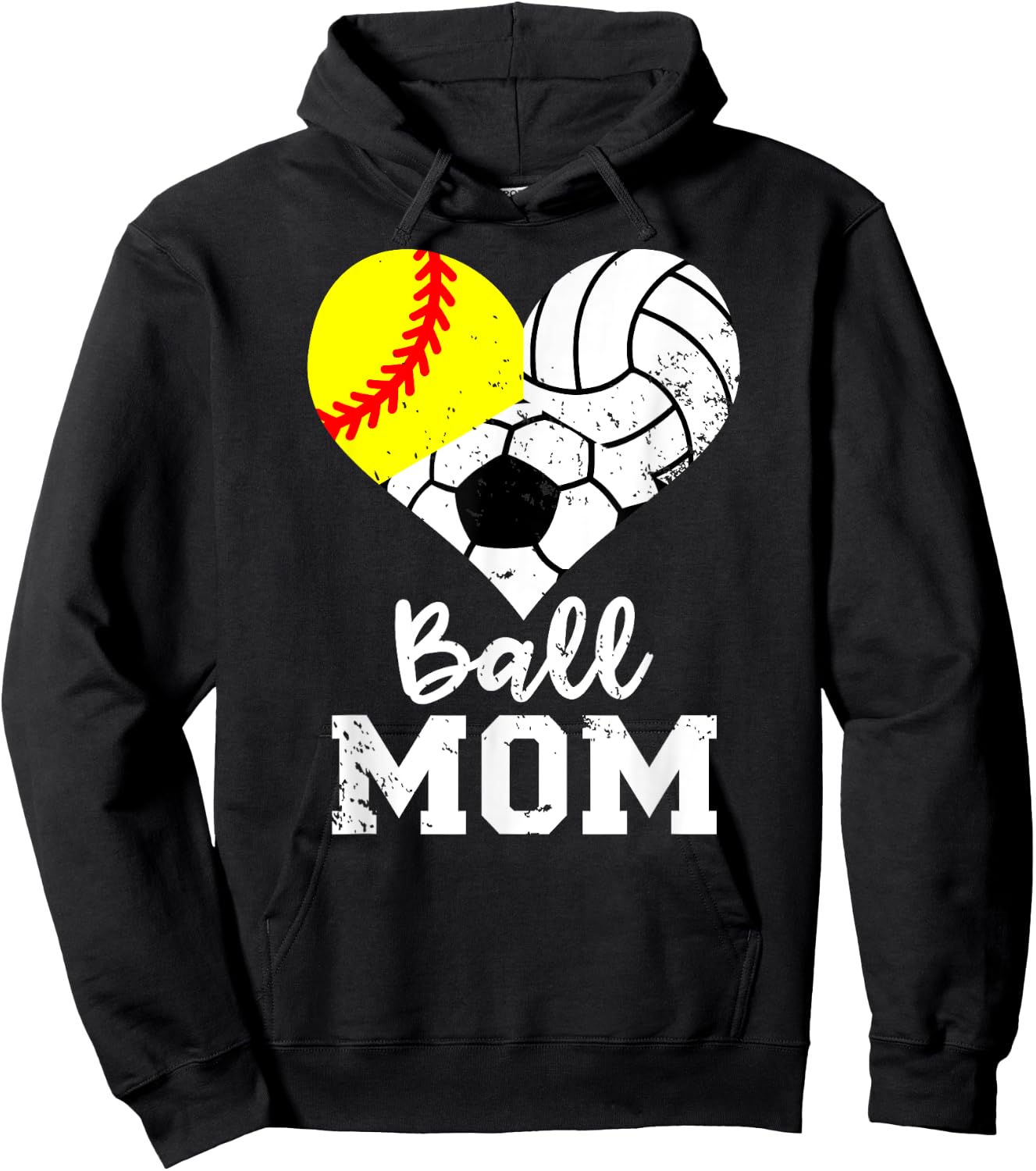 Ball Mom Funny Softball Volleyball Soccer Mom Hoodie - Hoodie | Black
