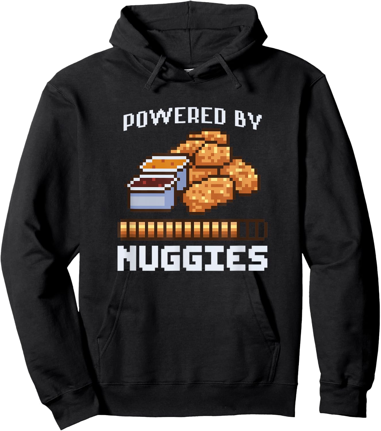 Power By Nuggies Pixalated Art Style Chicken Nugget Funny Hoodie - Hoodie | Black