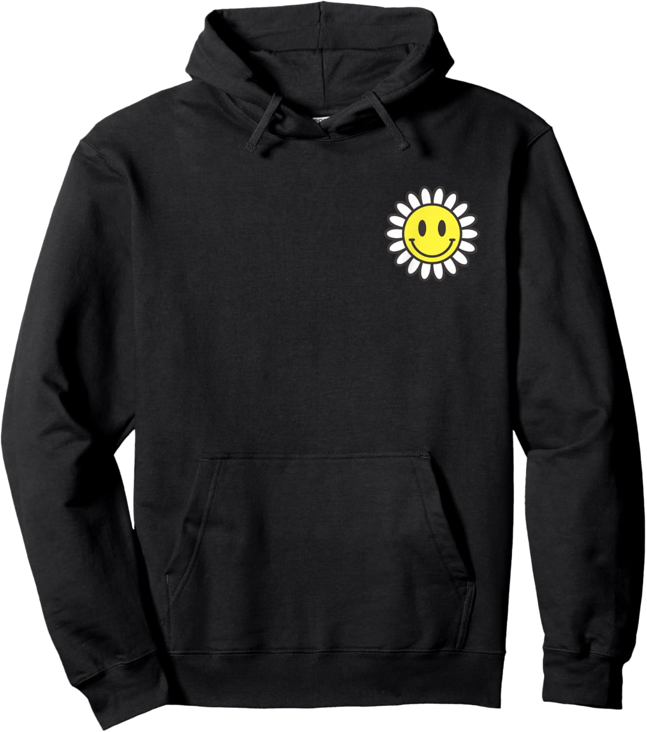 Retro Happy Smiling Smile Face Daisy Flower Cute Pocket Logo Hoodie - Hoodie | Black