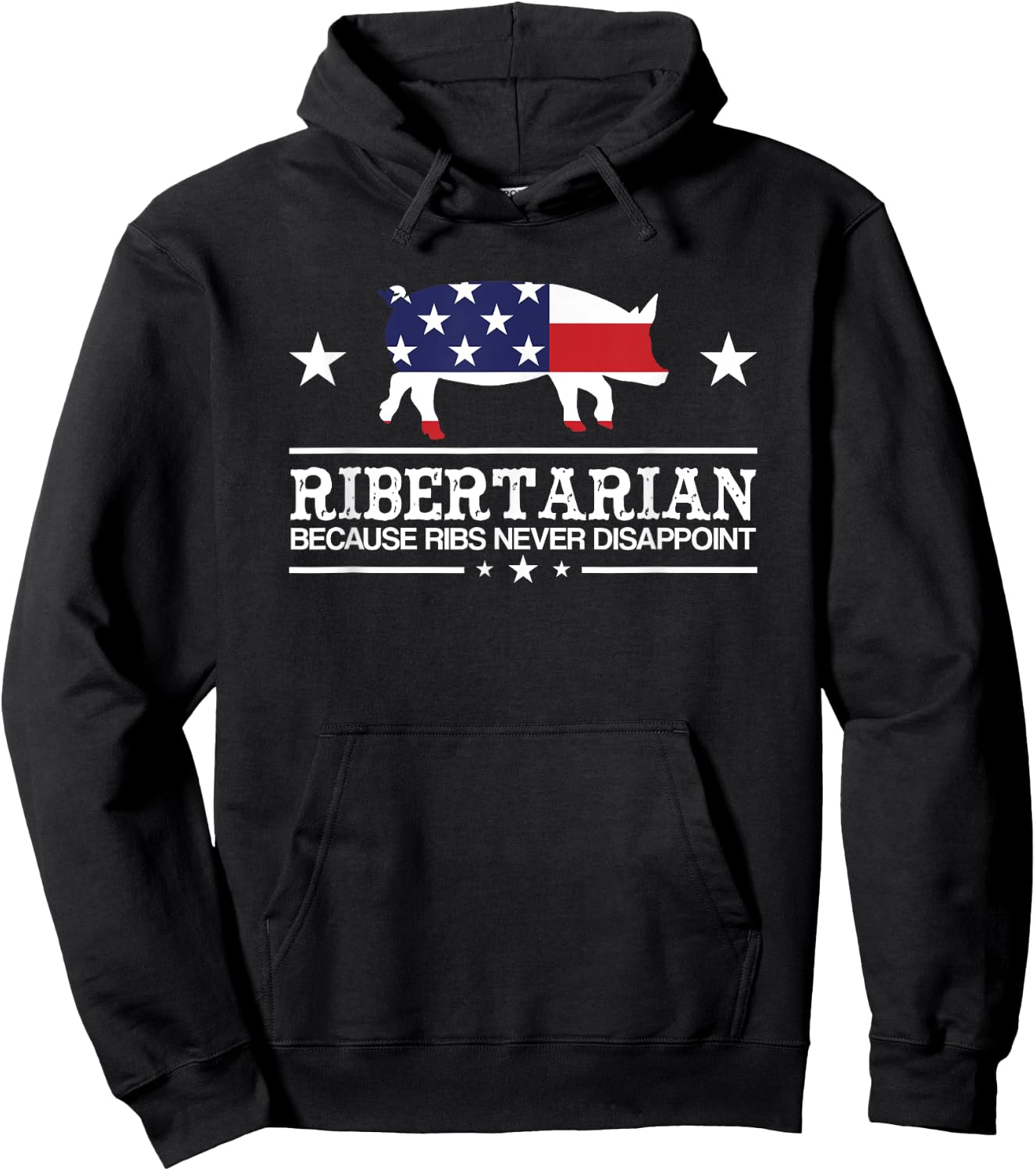 Ribertarian Ribs Pig Patriot Grilling Funny BBQ Smoker Grill Hoodie - Hoodie | Black