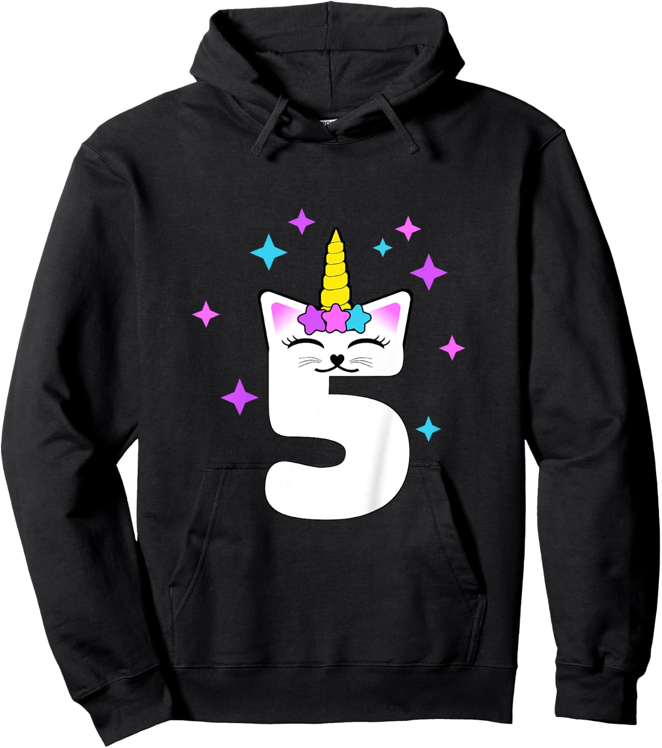 5 Year Old Cat Unicorn Caticorn 5th Birthday Party Girls Hoodie - Hoodie | Black