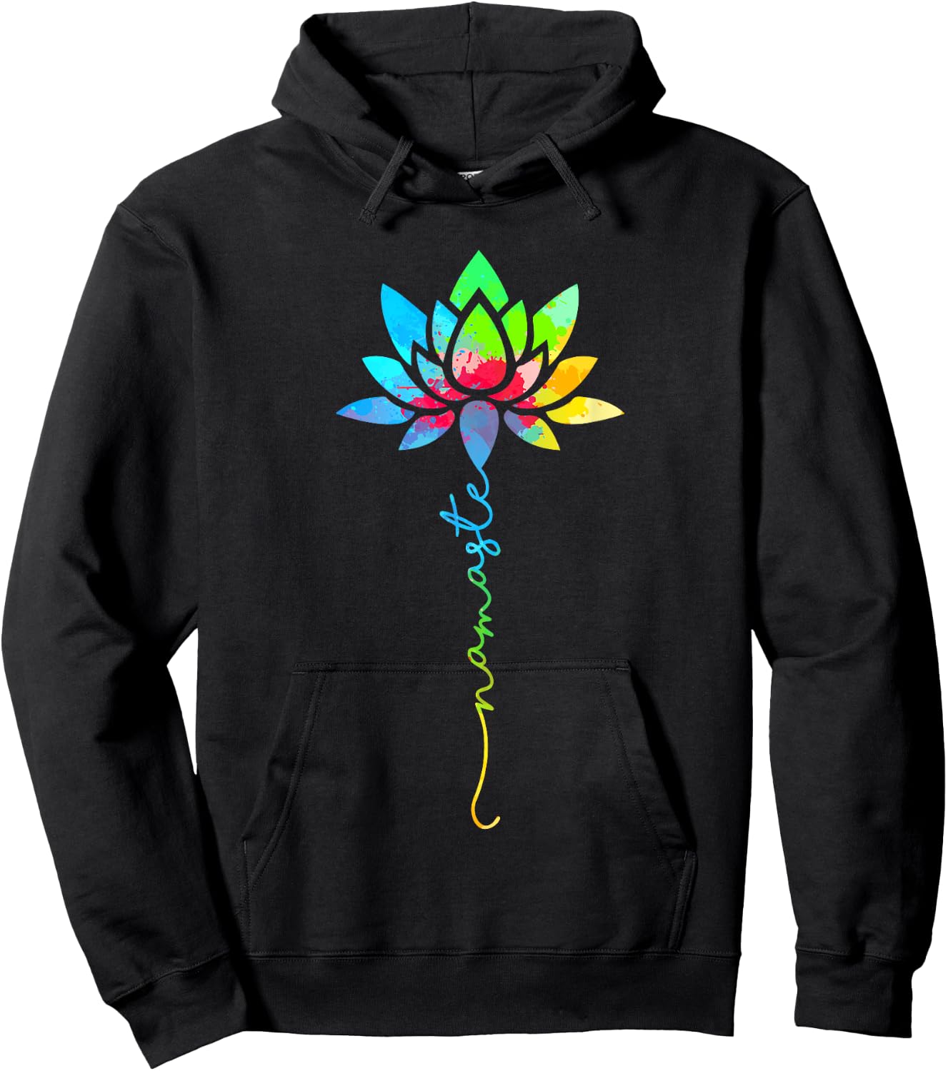 Namaste Rainbow Mandala Lotus Flower Meditation Yoga Hoodie - Hoodie | Black