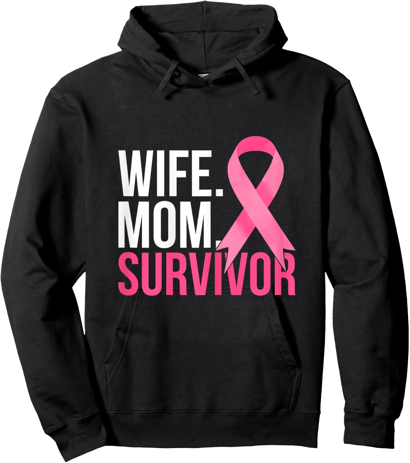 Mom Wife Survivor Breast Cancer Awareness Hoodie - Hoodie | Black