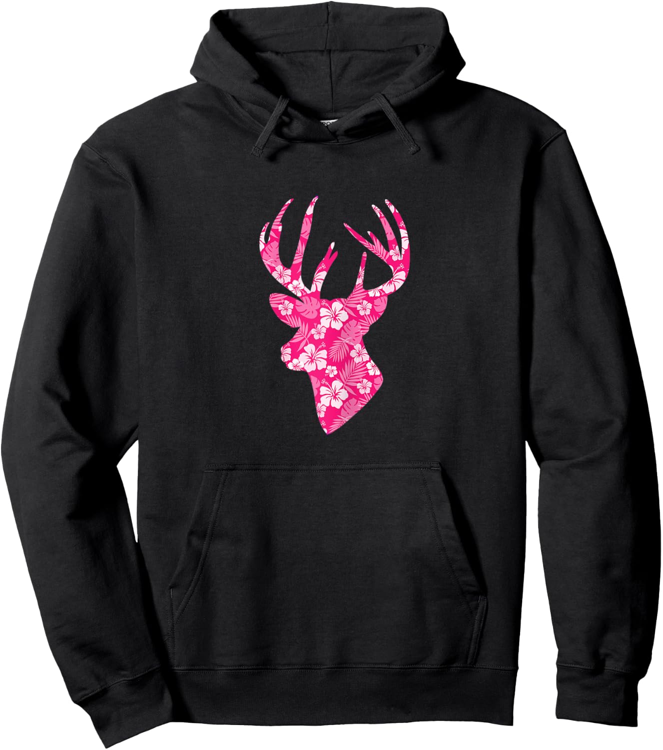 Deer Head Pink Hibiscus Flower Floral Hunting Hunter Hoodie - Hoodie | Black