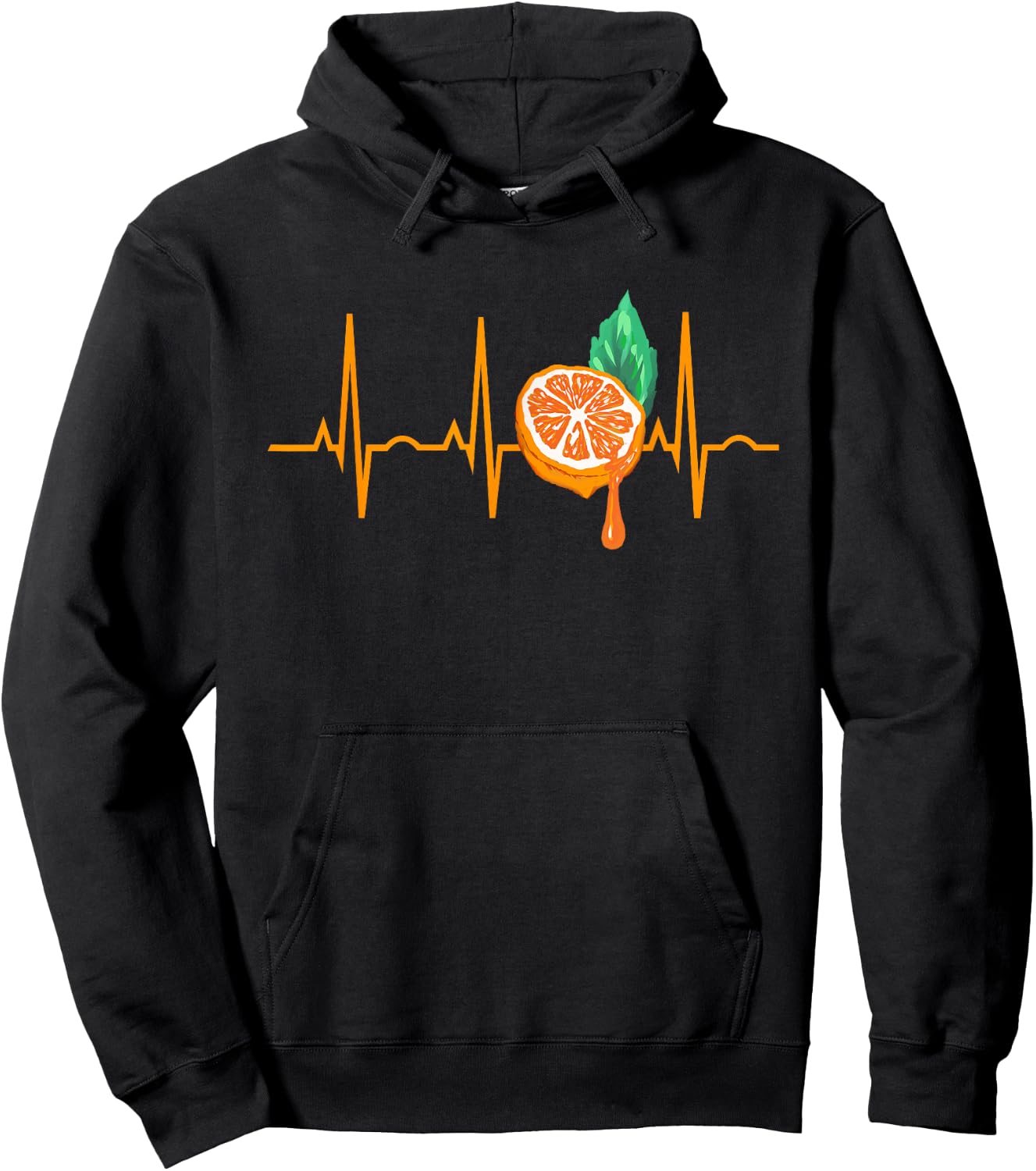 Orange Juice Heartbeat Funny EKG Citrus Gift Men Women Kids Hoodie - Hoodie | Black