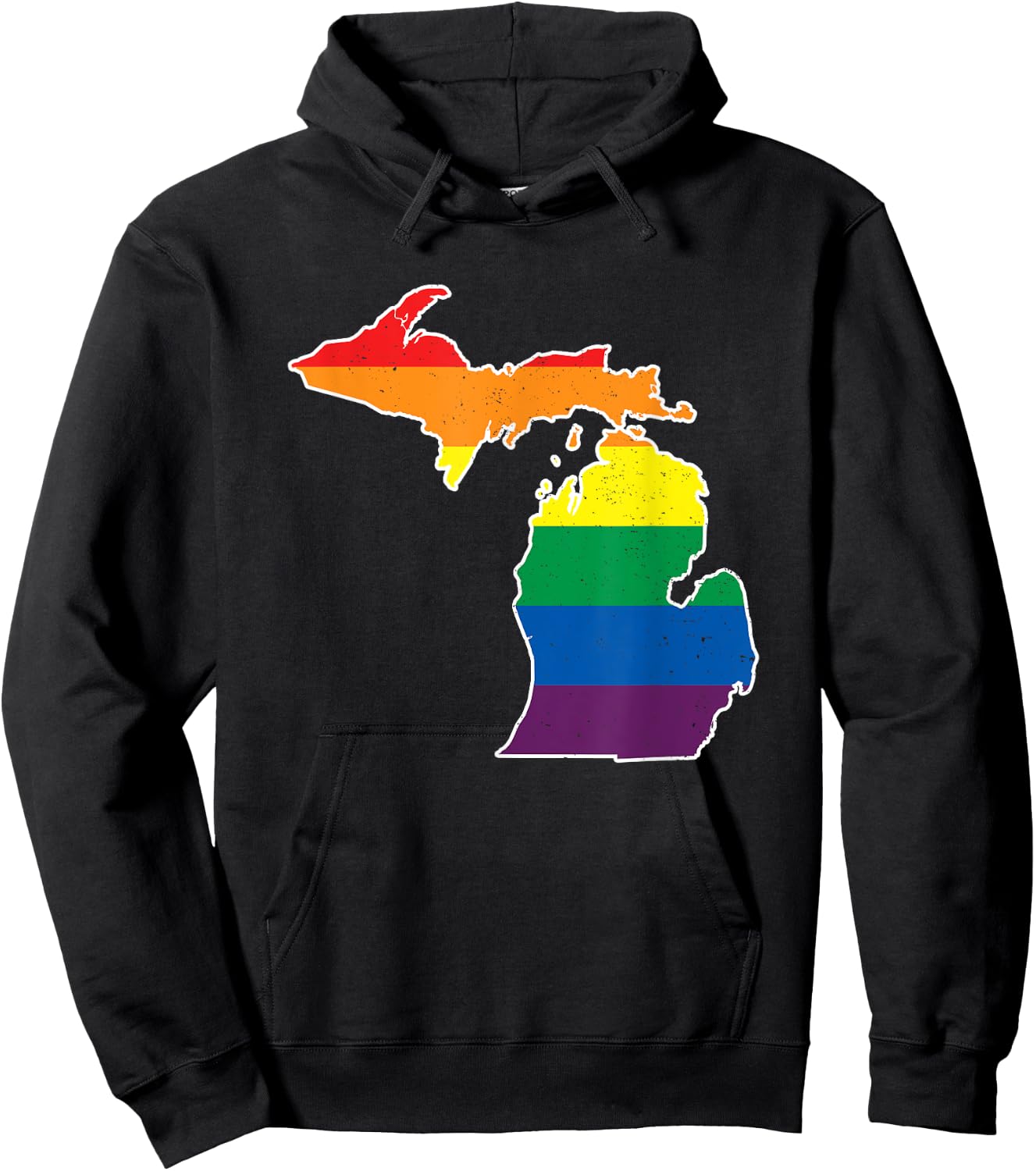 Gay Pride Flag - Michigan State Map - Rainbow Stripes Hoodie - Hoodie | Black