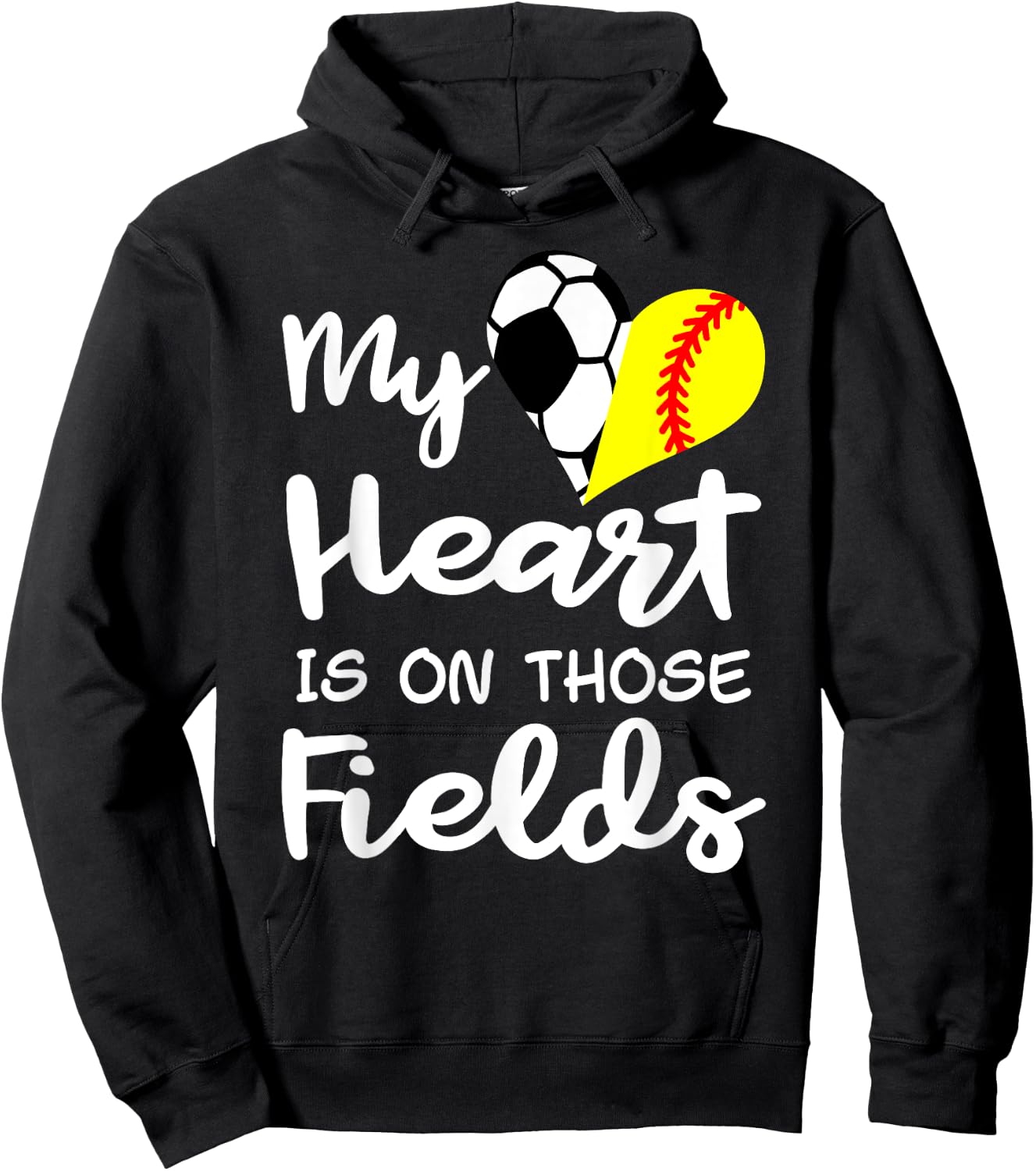 My Heart Is On Those Fields Funny Soccer Softball Player Mom Hoodie - Hoodie | Black