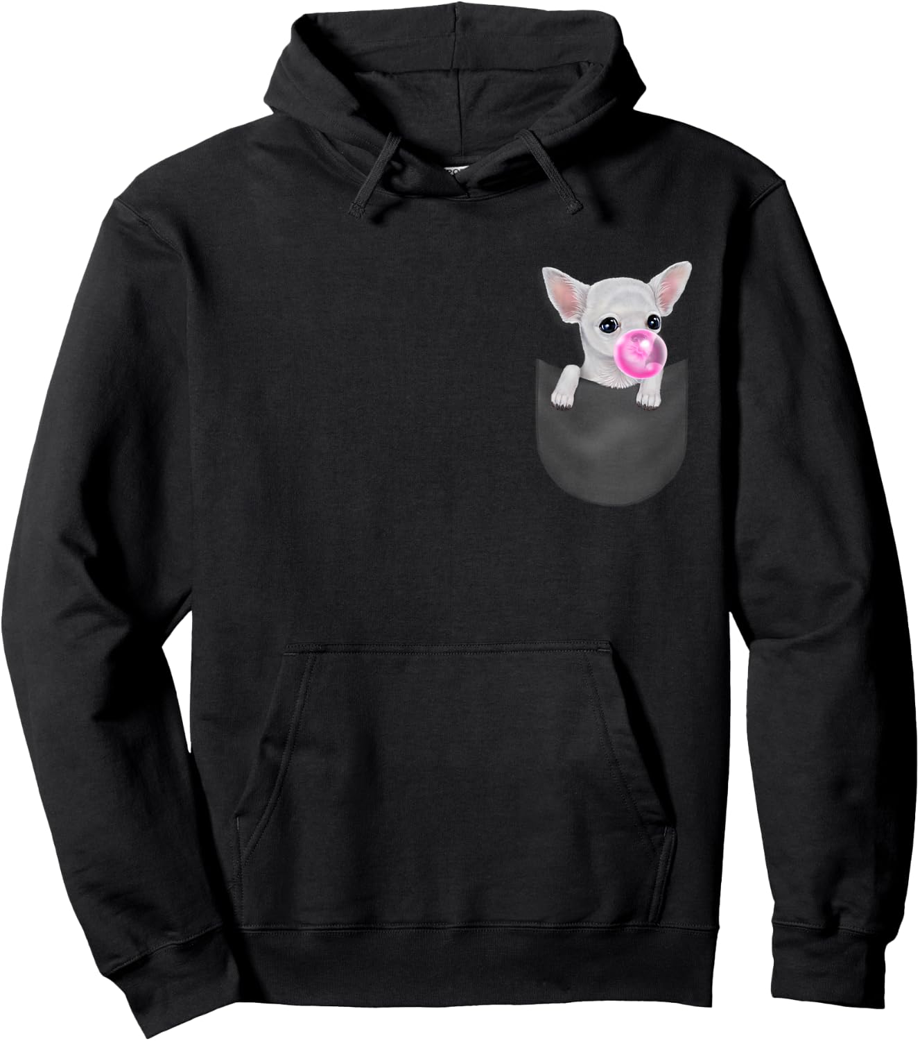 White Chihuahua Dog in Pocket with Bubble Gum Hoodie - Hoodie | Black