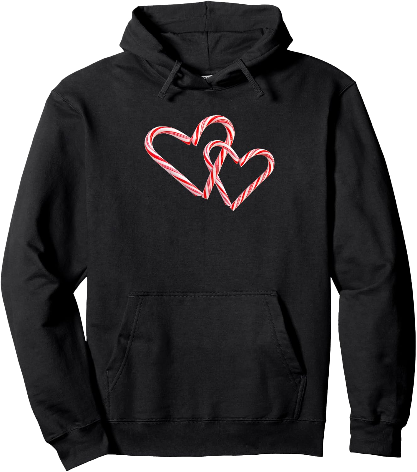 Peppermint Candy Cane Interlocking Hearts Christmas Holiday Hoodie - Hoodie | Black