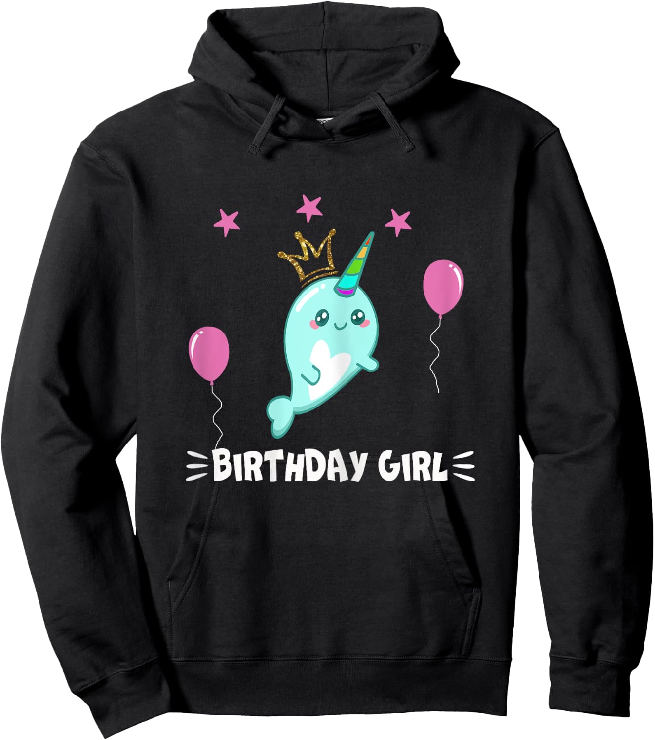Cool Cute Narwhal balloons Girls Birthday Party Animal Hoodie - Hoodie | Black