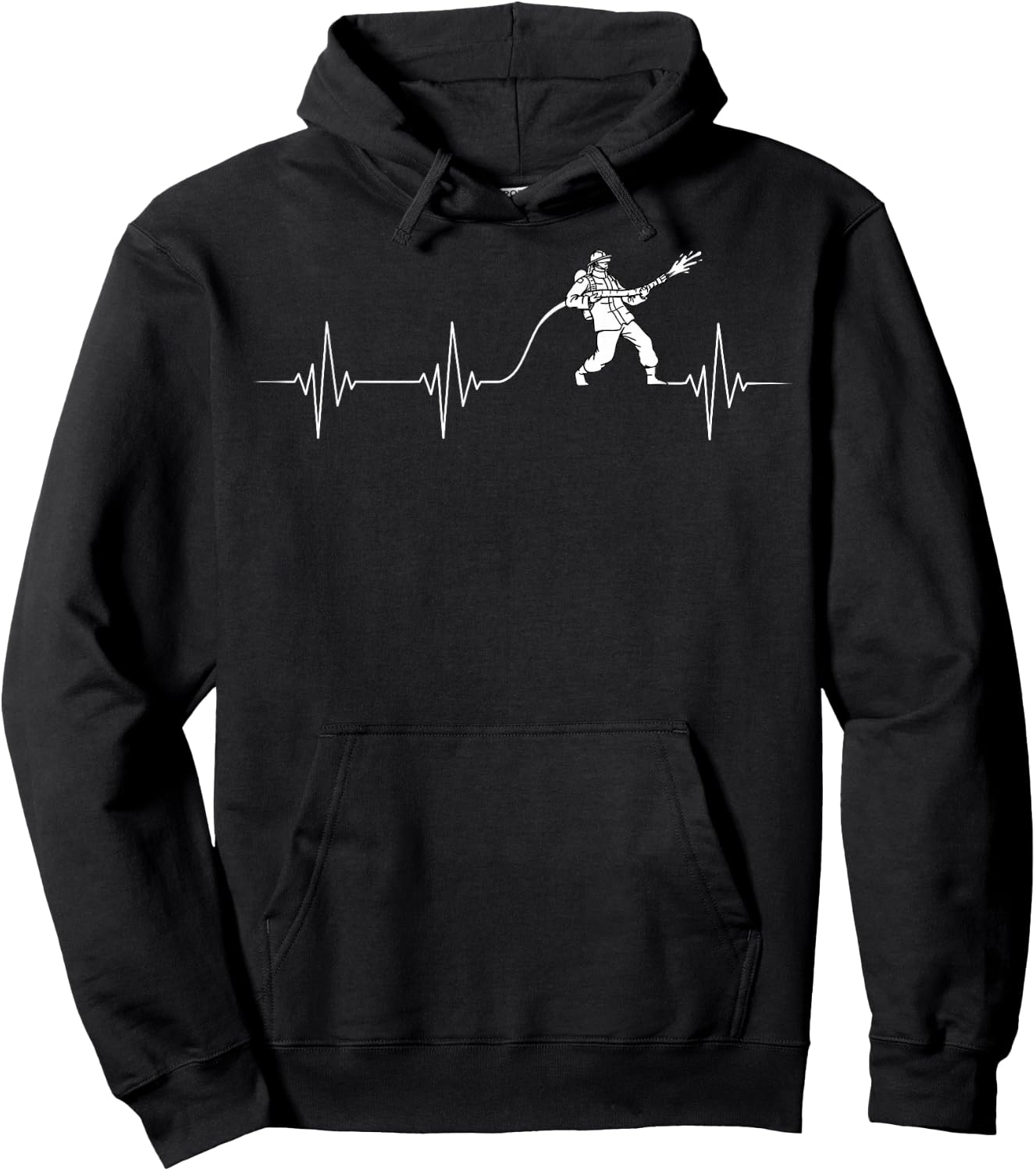 Cool Firefighter Fireman Apparel -Adults Black Firefighter Heartbeat Fireman Firefighting Rescuer Volunteer Hoodie - Hoodie | Black