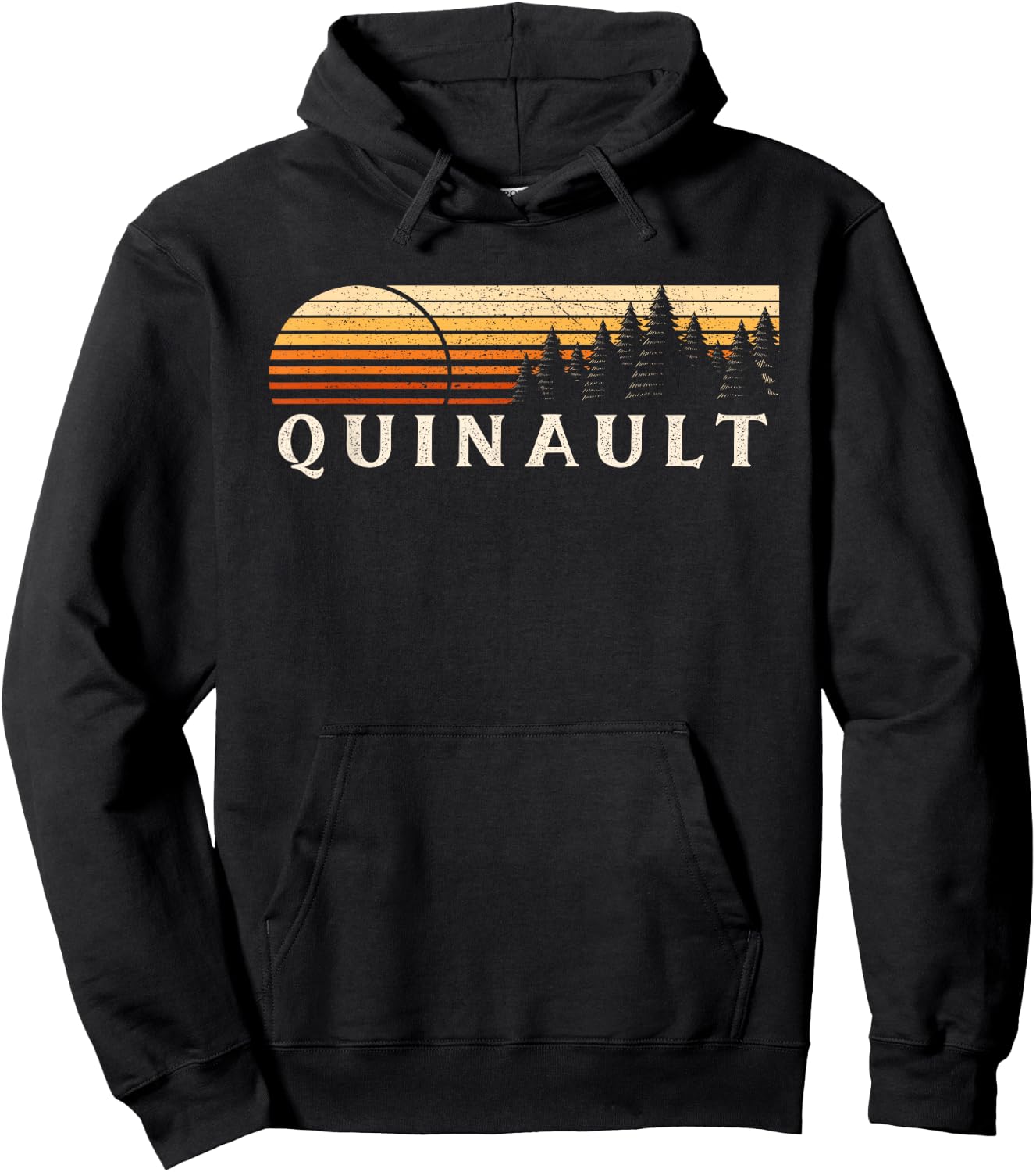 Quinault, WA Vintage Evergreen Sunset Eighties Retro Hoodie - Hoodie | Black