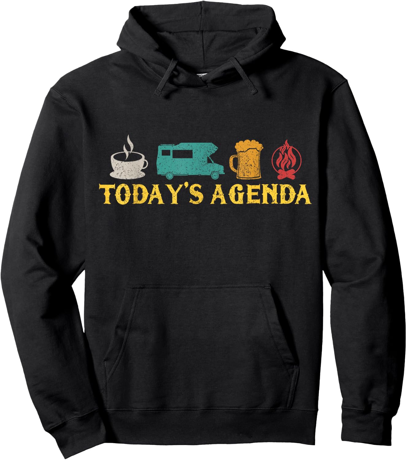 Motorhome, Camping, Road Trip, Coffee, Beer, Vintage Hoodie - Hoodie | Black