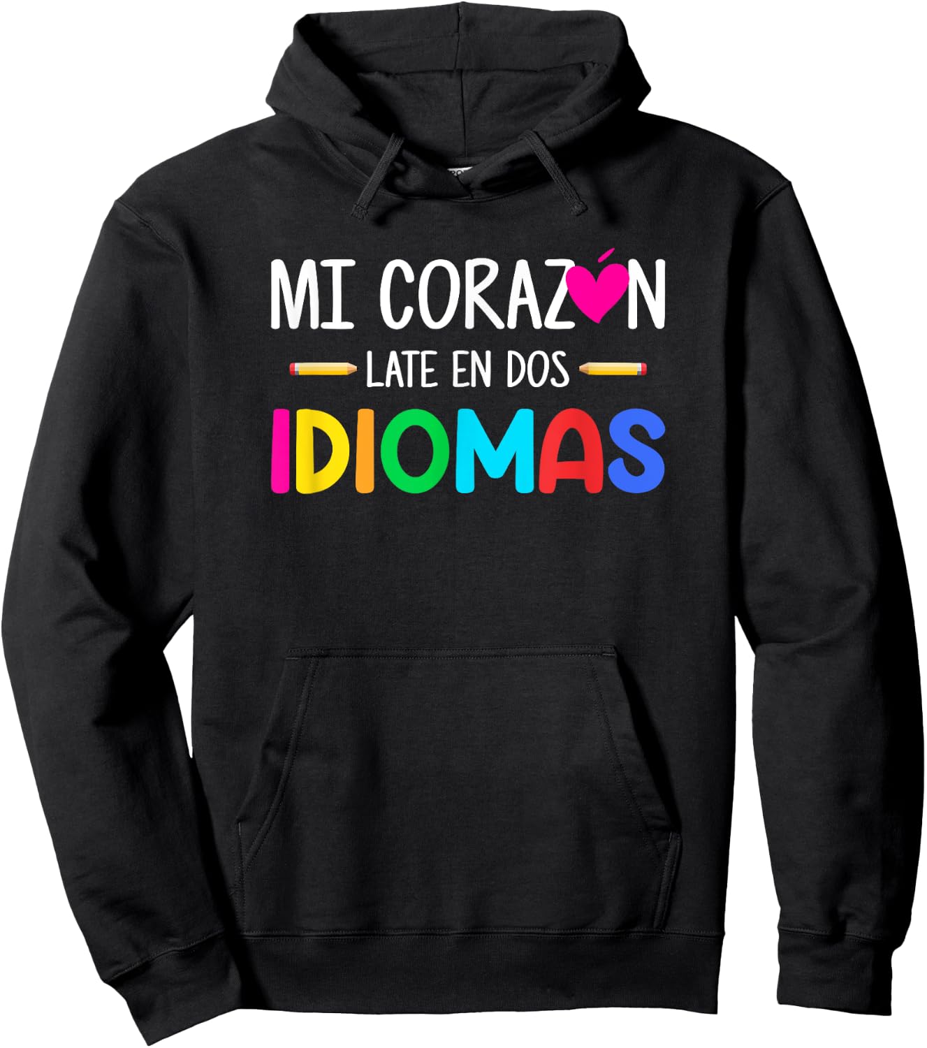 Mi Corazon Late en dos idiomas, Bilingual Spanish Teacher Men Women Girls Kids Hoodie - Hoodie | Black