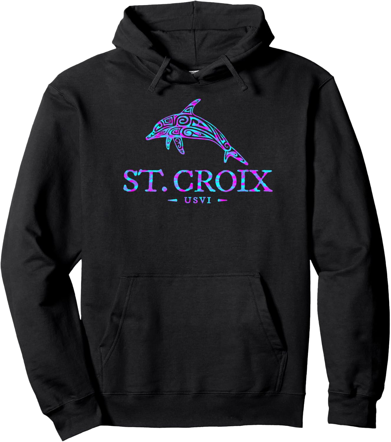 St Croix Dolphin Boys Girls Women Colorful Vacation Souvenir Hoodie - Hoodie | Black