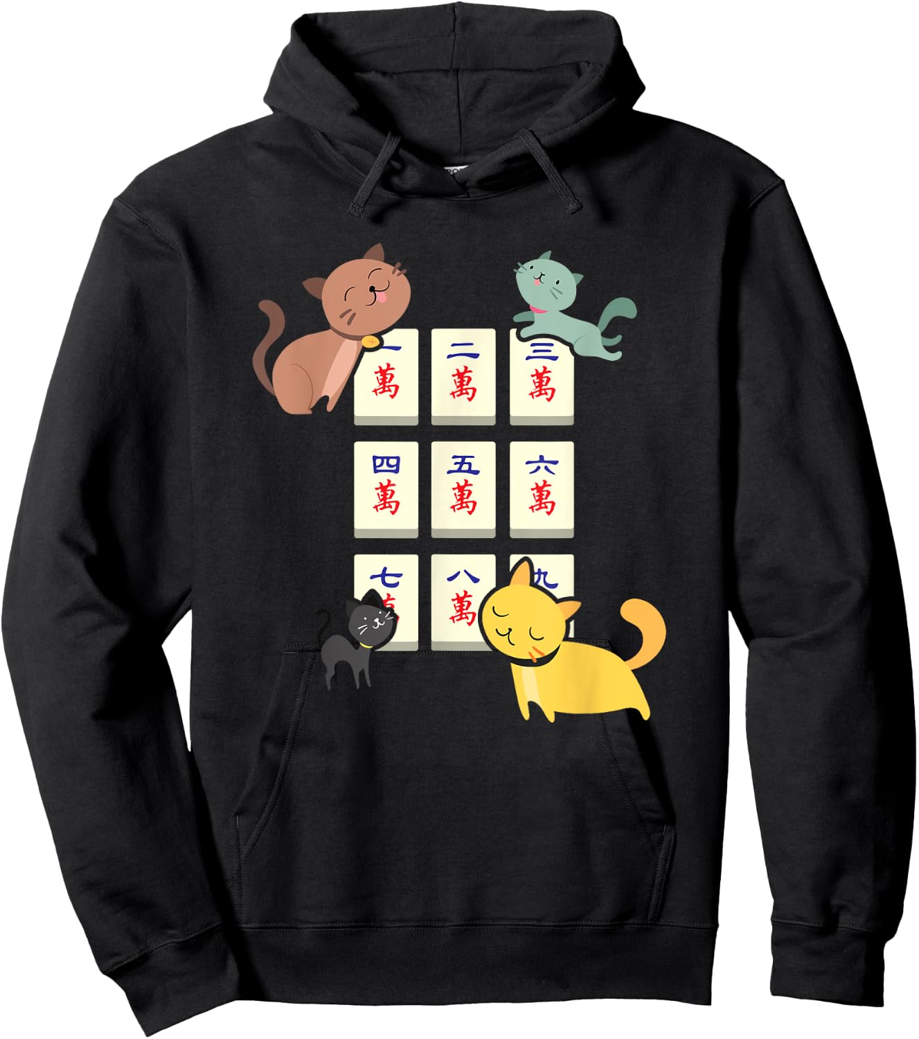 Cat Playing Mahjong Funny Players With Letters Women Hoodie - Hoodie | Black