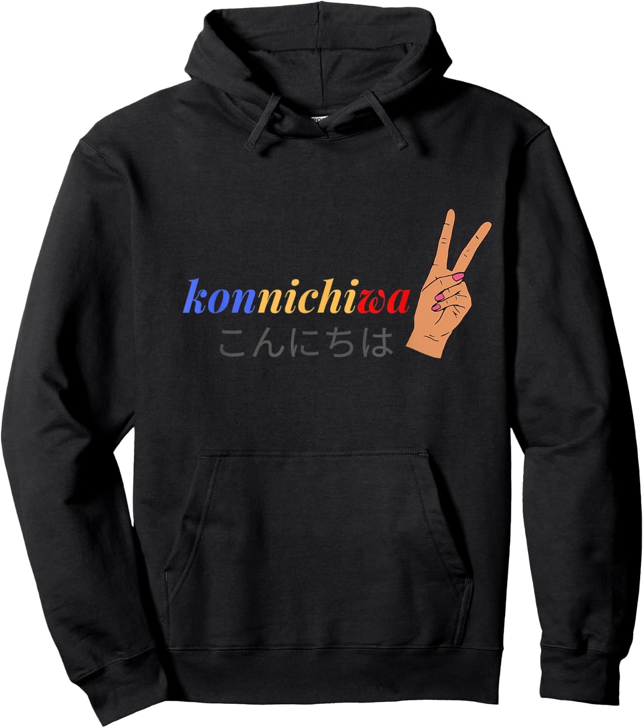 Konnichiwa Japanese Peace Sign Hoodie - Hoodie | Black