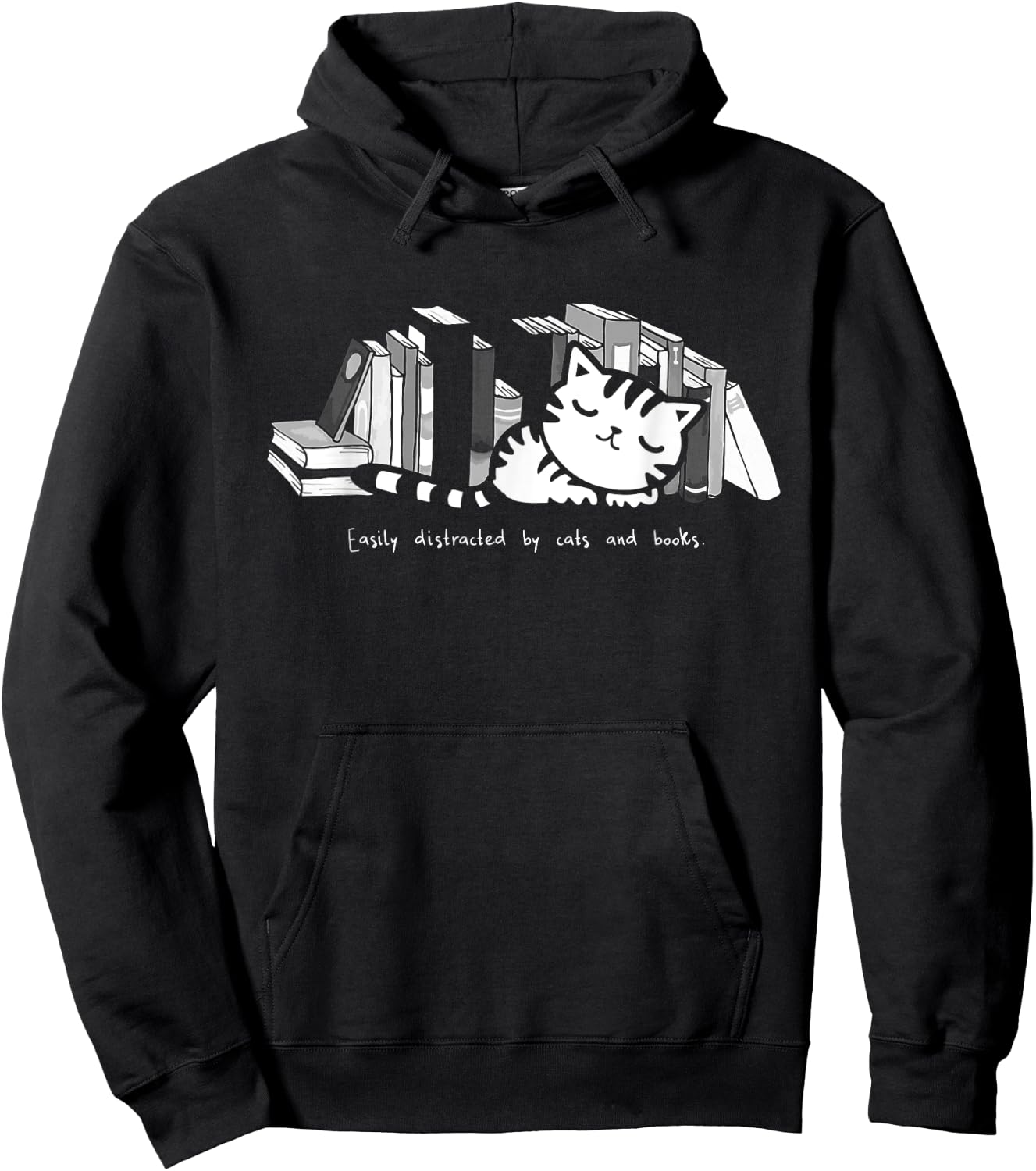 Easily Distracted by Cats And Books Cat Book Lover Women Girls Kids Hoodie - Hoodie | Black