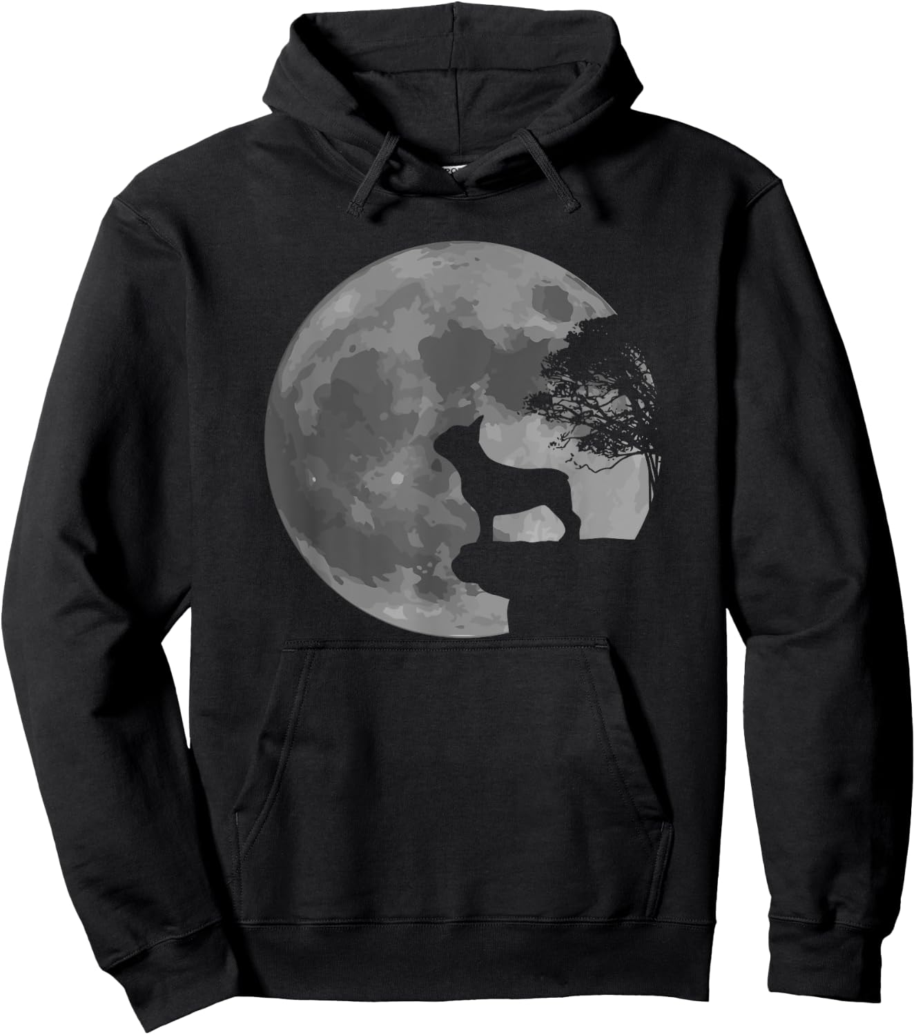 French Bulldog Dog Full Moon Howl Frenchie Hoodie - Hoodie | Black
