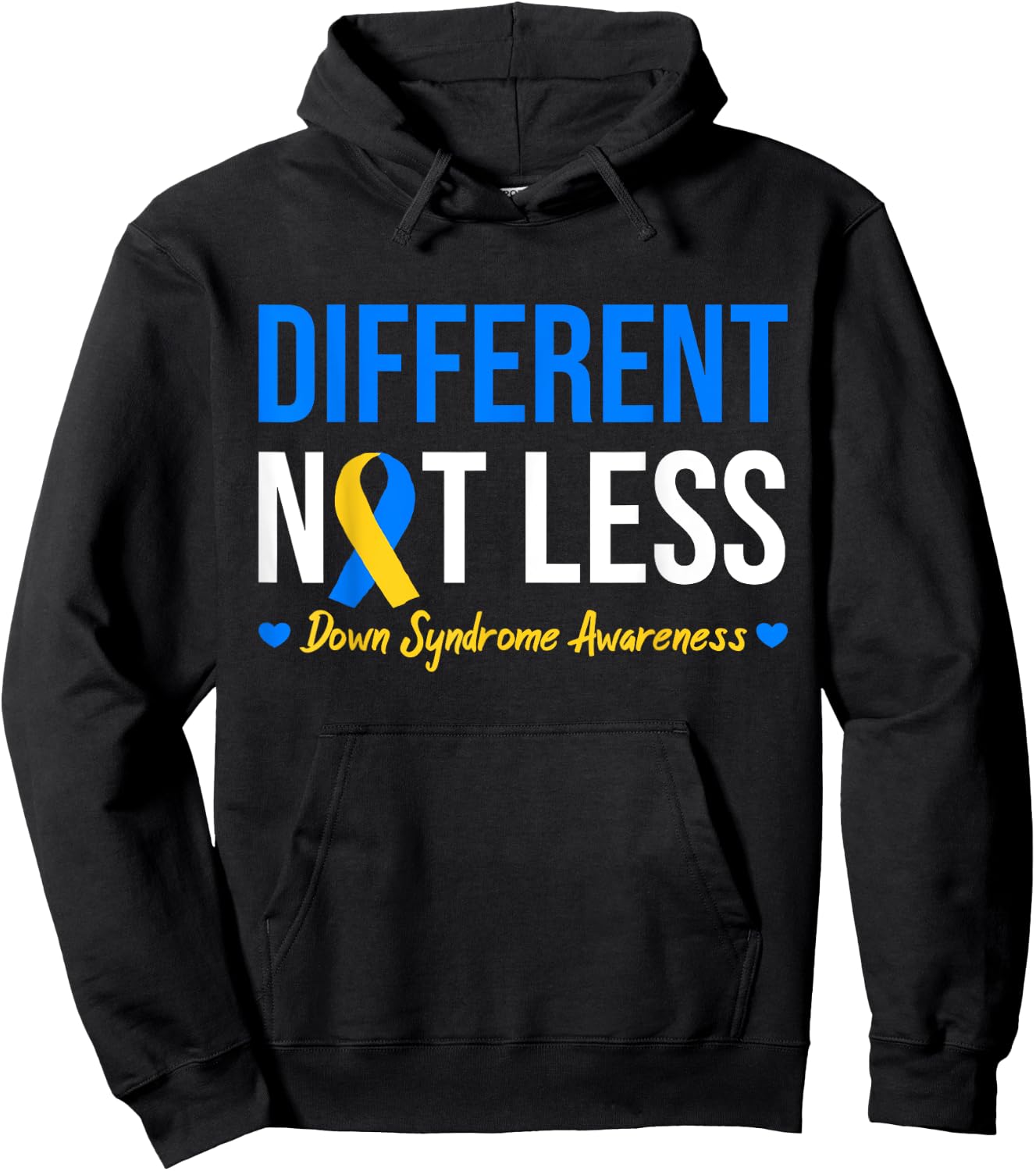 Different Not Less World Down Syndrome Awareness Day Ribbon Hoodie - Hoodie | Black