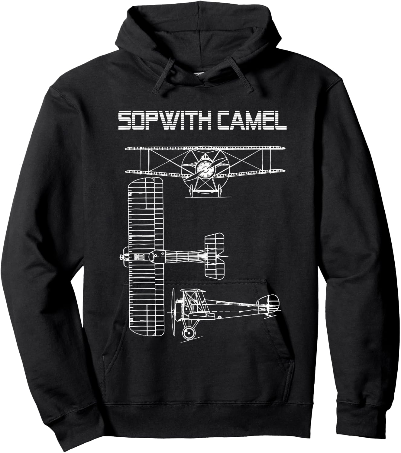Sopwith Camel WW1 Plane Warbird Blueprint Schematics Diagram Hoodie - Hoodie | Black