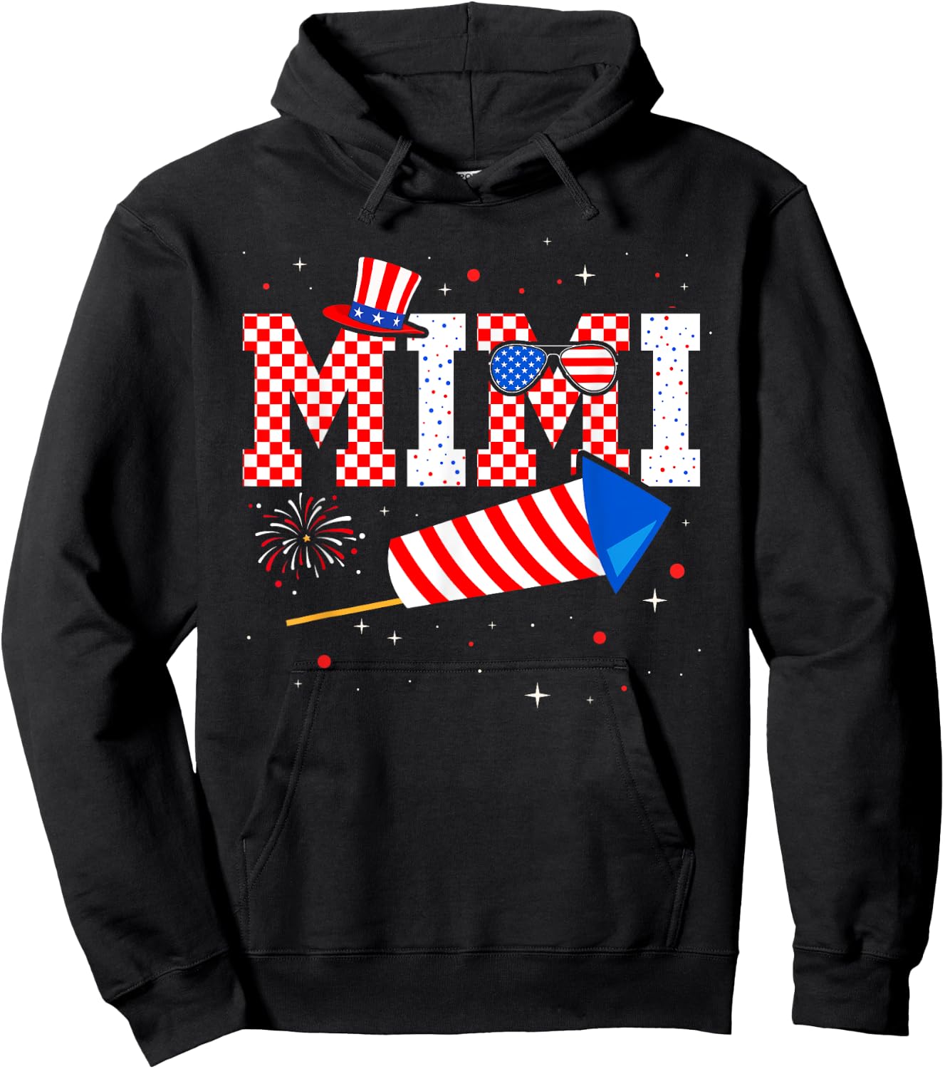 Mimi Sunglasses USA Flag Fireworks Patriotic 4th Of July Hoodie - Hoodie | Black