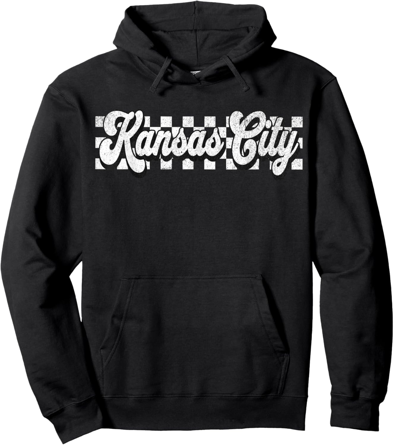 Vintage Kansas City Checkered Flag Retro Kansas City Hoodie - Hoodie | Black