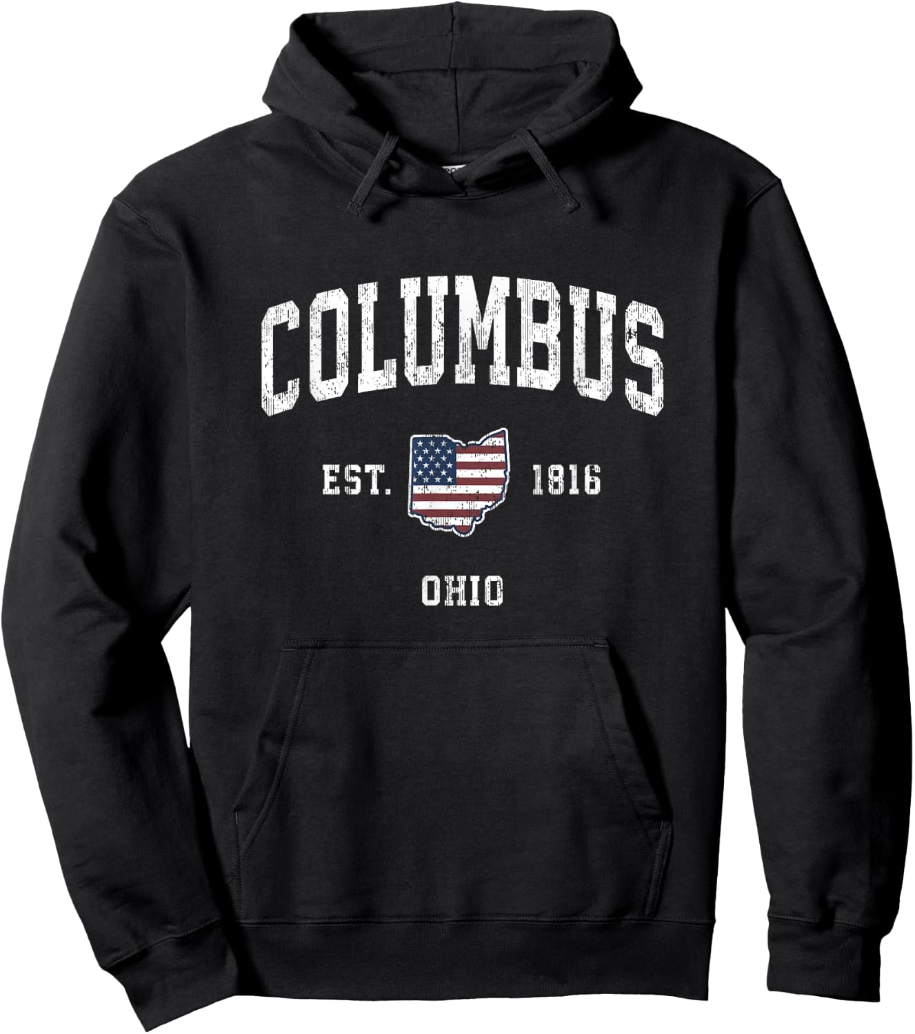 Columbus Ohio OH Vintage American Flag Sports Design Kids Men Hoodie - Hoodie | Black