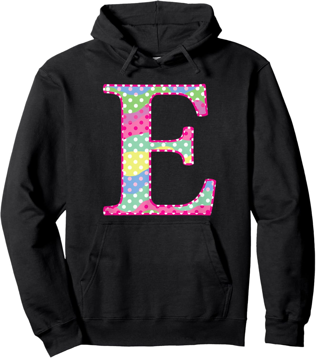 Girls Colorful Rainbow Polka Dot Monogram Initial Letter E Hoodie - Hoodie | Black