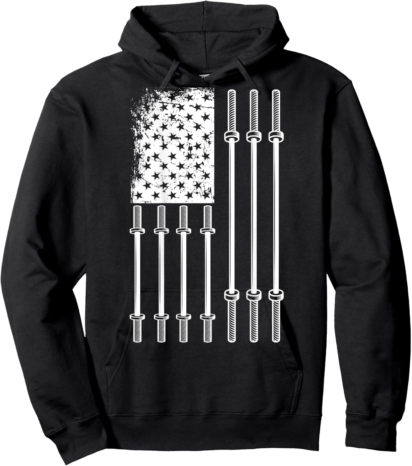Barbell US Flag Weightlifting Patriotic Back Print Gym Women Kids Men Hoodie - Hoodie | Black