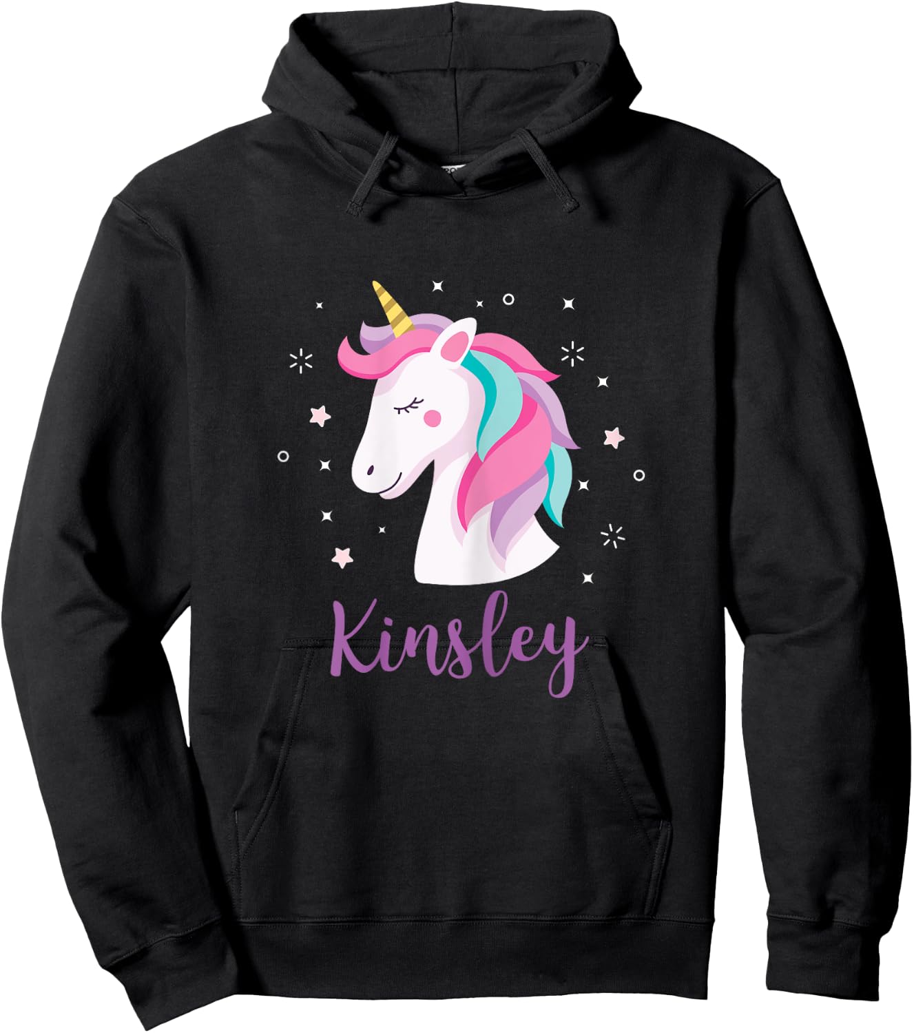 Cute Kinsley Unicorn Personalized Name Girls Gifts Hoodie - Hoodie | Black
