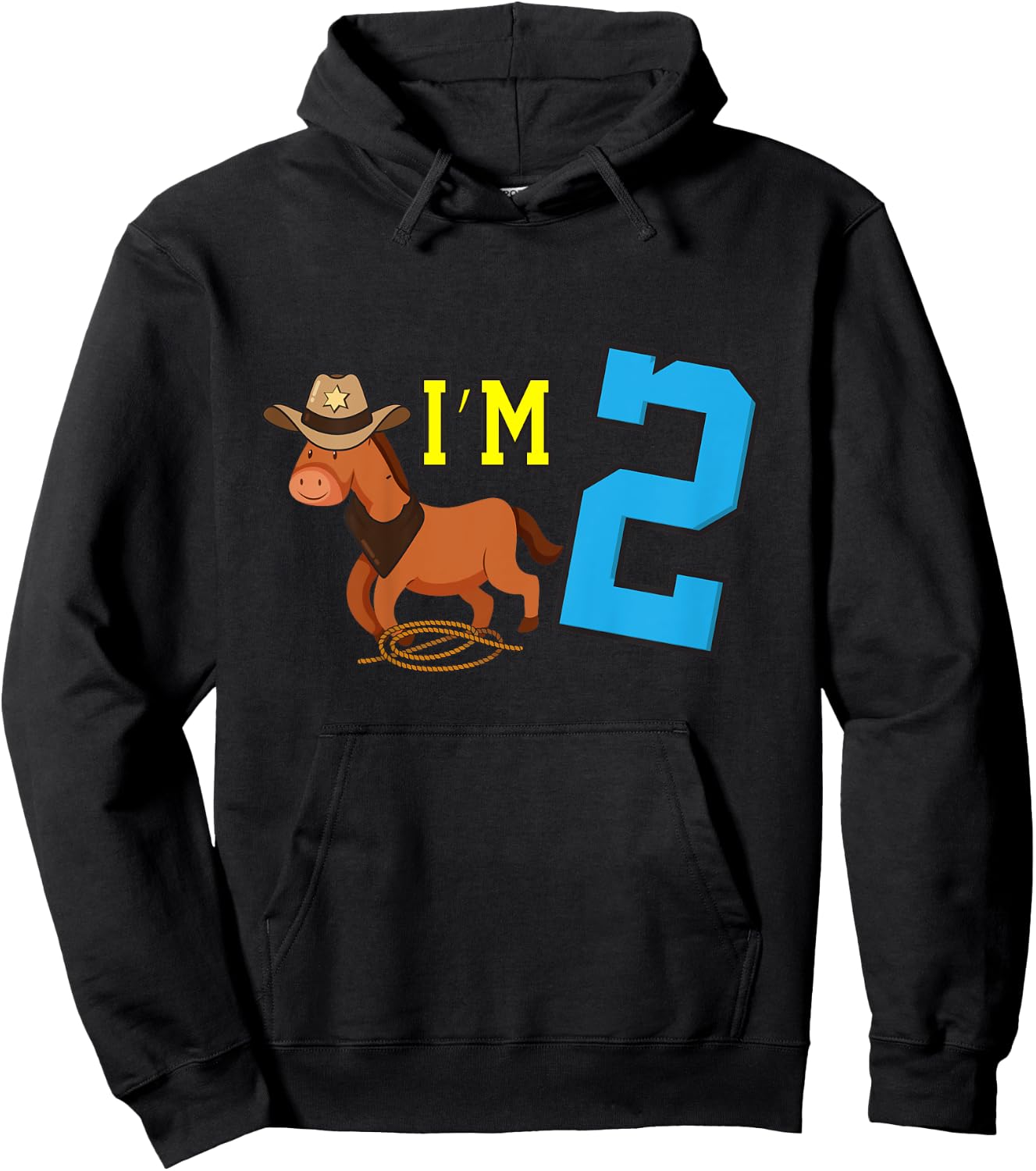 Kids I'm 2 Horse Funny Two Year Old Birthday Cowboy Horseback Hoodie - Hoodie | Black