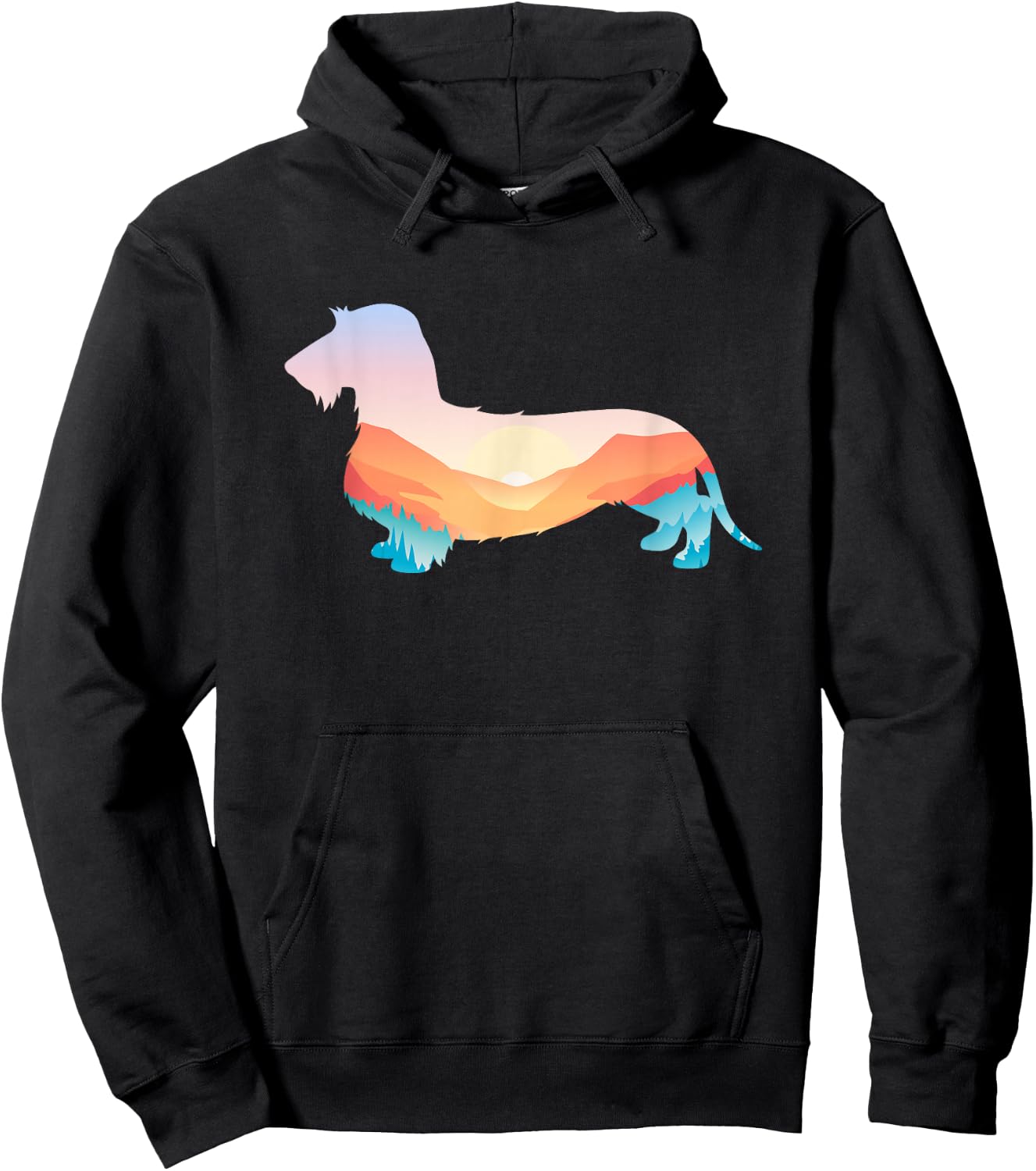Wire Haired Dachshund Nature Hiking Dog Sunrise Adventure Hoodie - Hoodie | Black